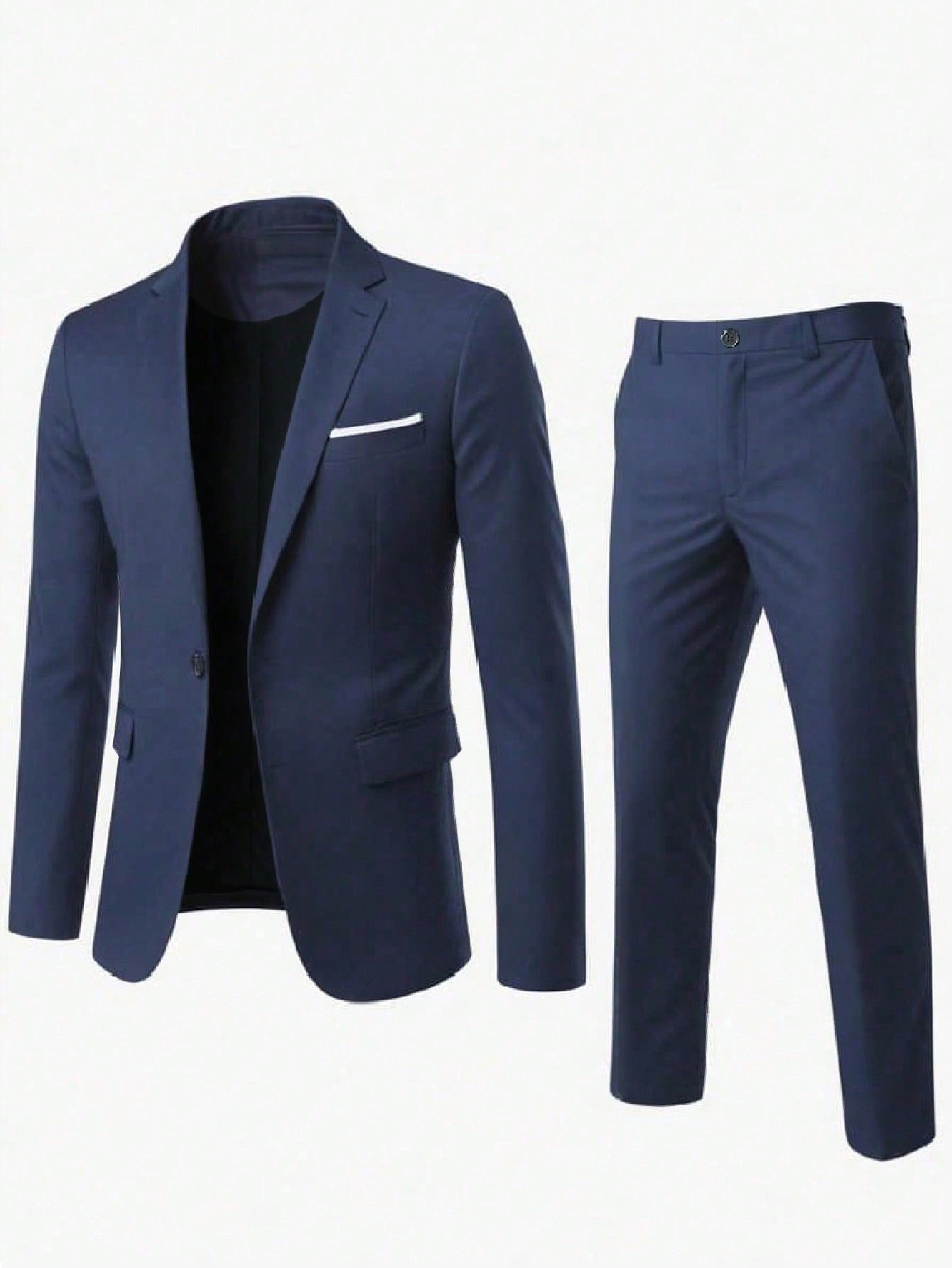 Men's Solid Color Concise Suit Jacket And Pants Set