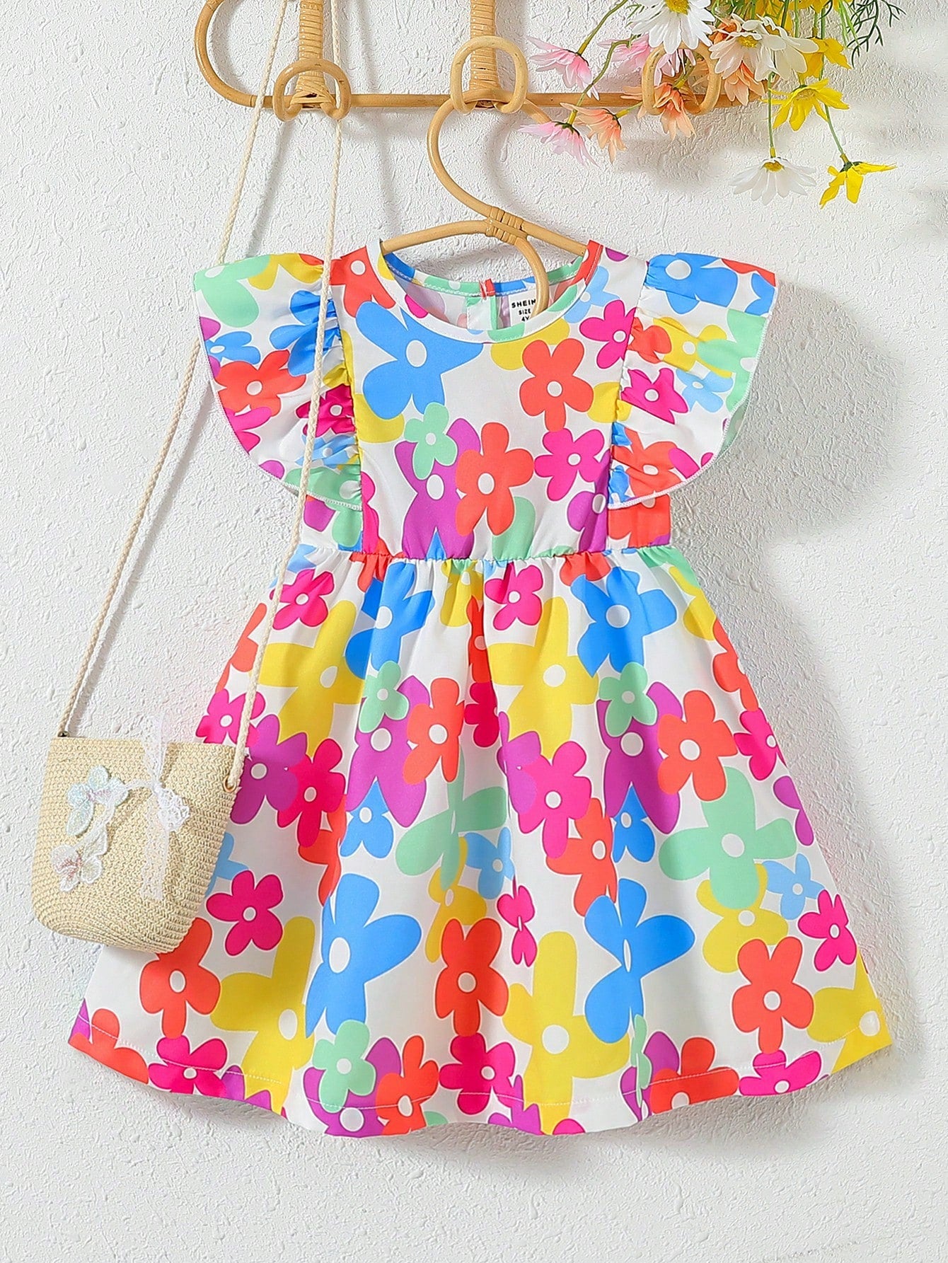 Young Girls' Floral Printed Dress With Ruffle Hem