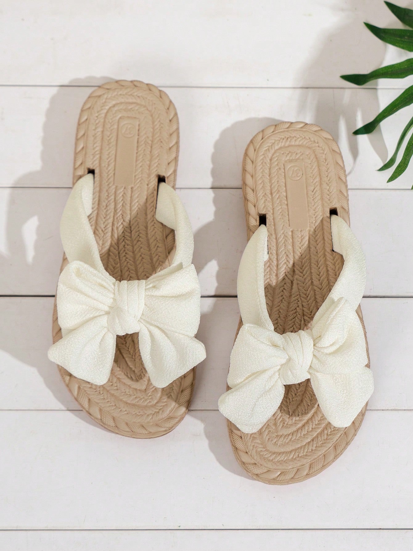 Women Flat Sandals, Comfortable, Natural Jute, Bow Detail, Summer Style