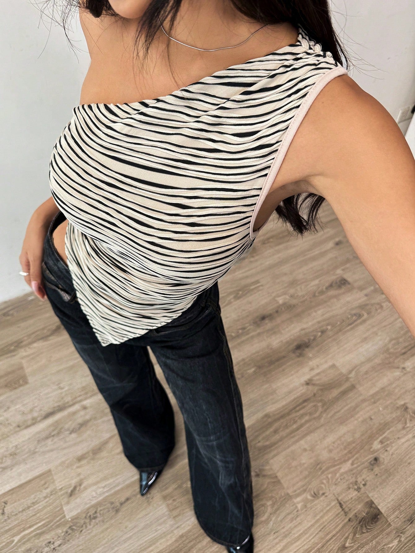 One Shoulder Ruched Asymmetrical Hem Top