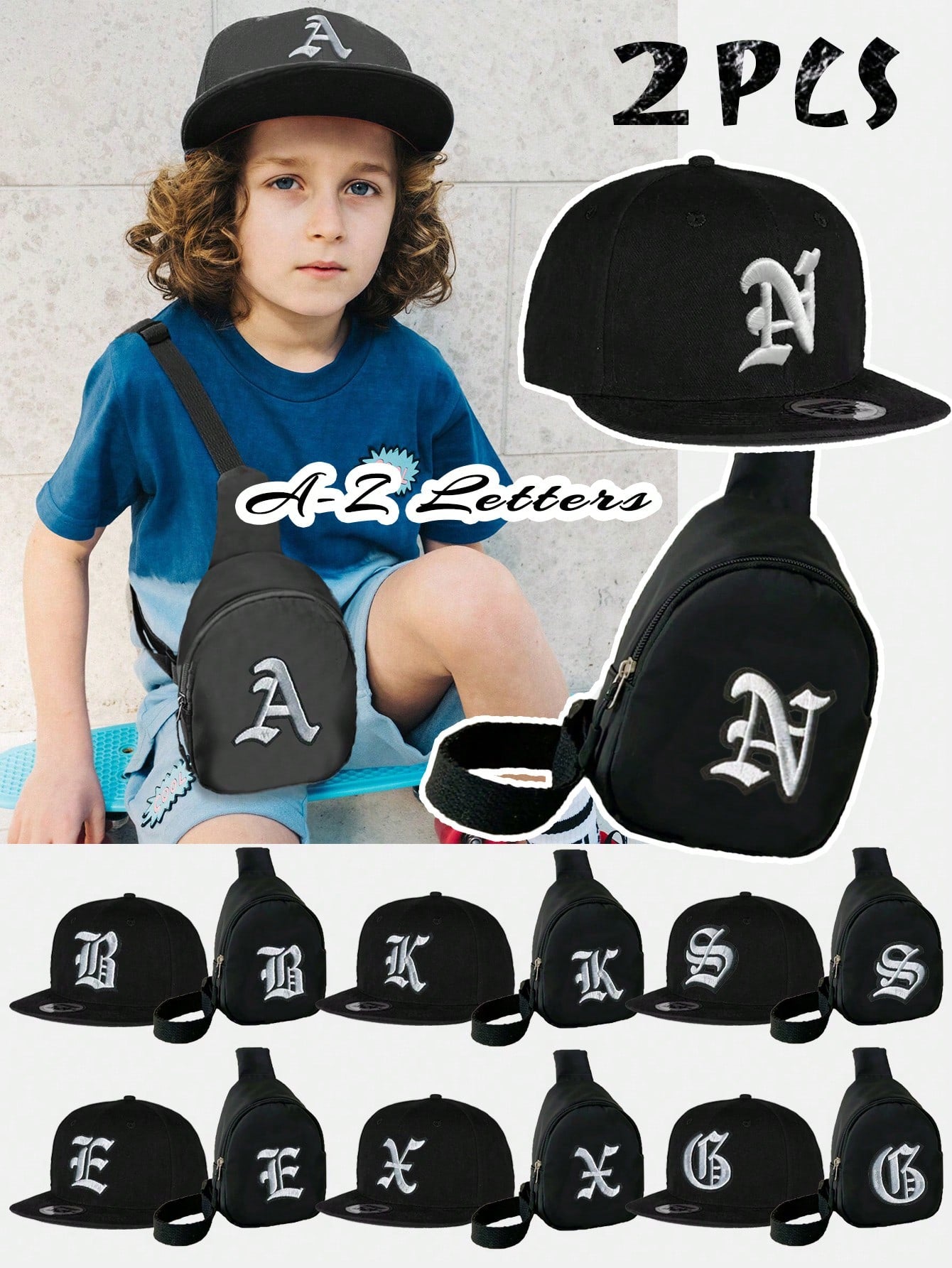 2pcs Kids 26 Letters Baseball Cap And Backpack Set, Unisex Casual Sun Hat And Bag For Back To School