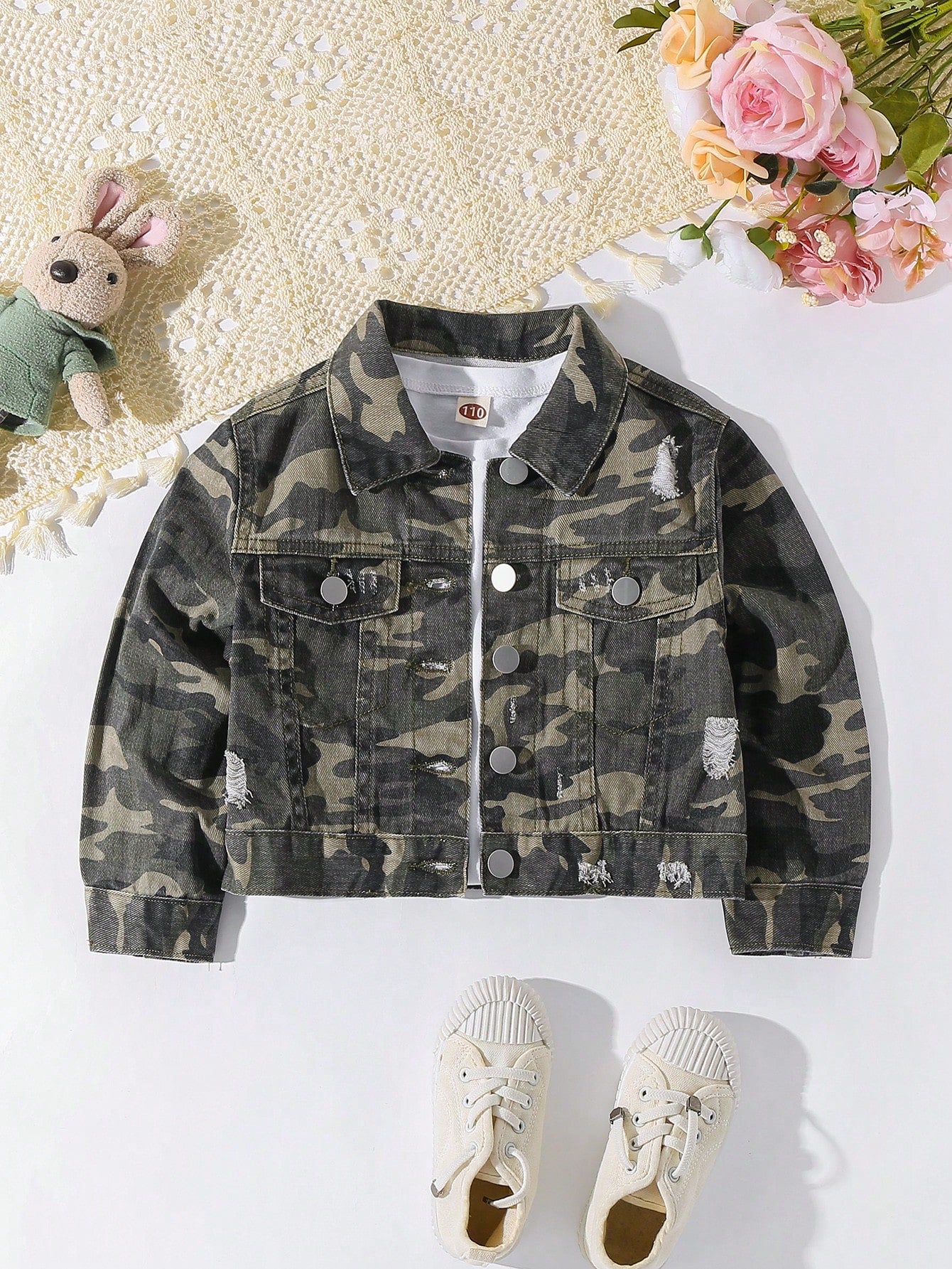 Young Girl Ripped Flap Pocket Denim Jacket