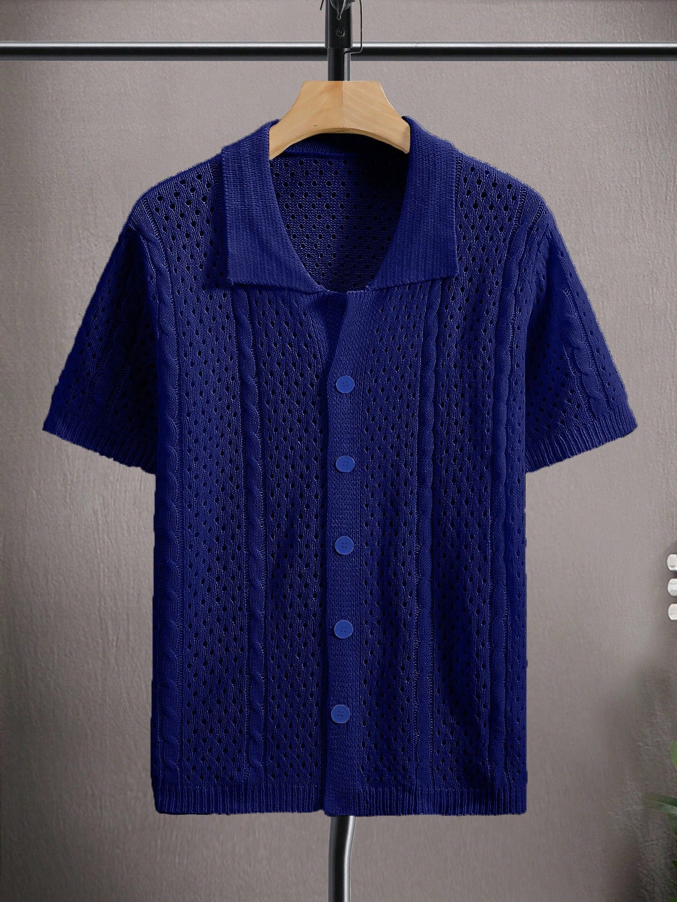 Men's Summer Solid Color Short Sleeve Single-Breasted Casual Knitwear