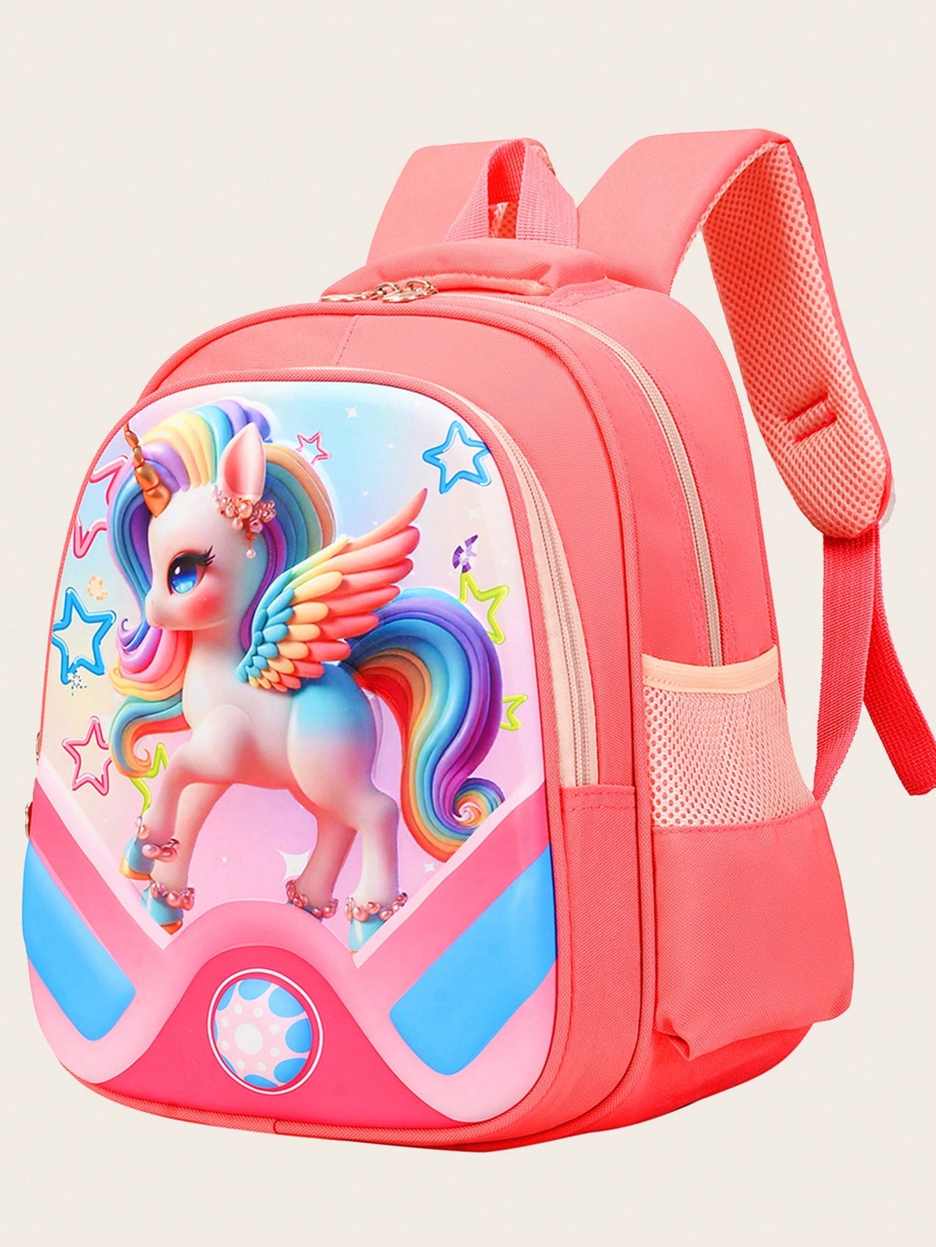 Girls Unicorn Pattern Zipper Functional Backpack With Bag Charm