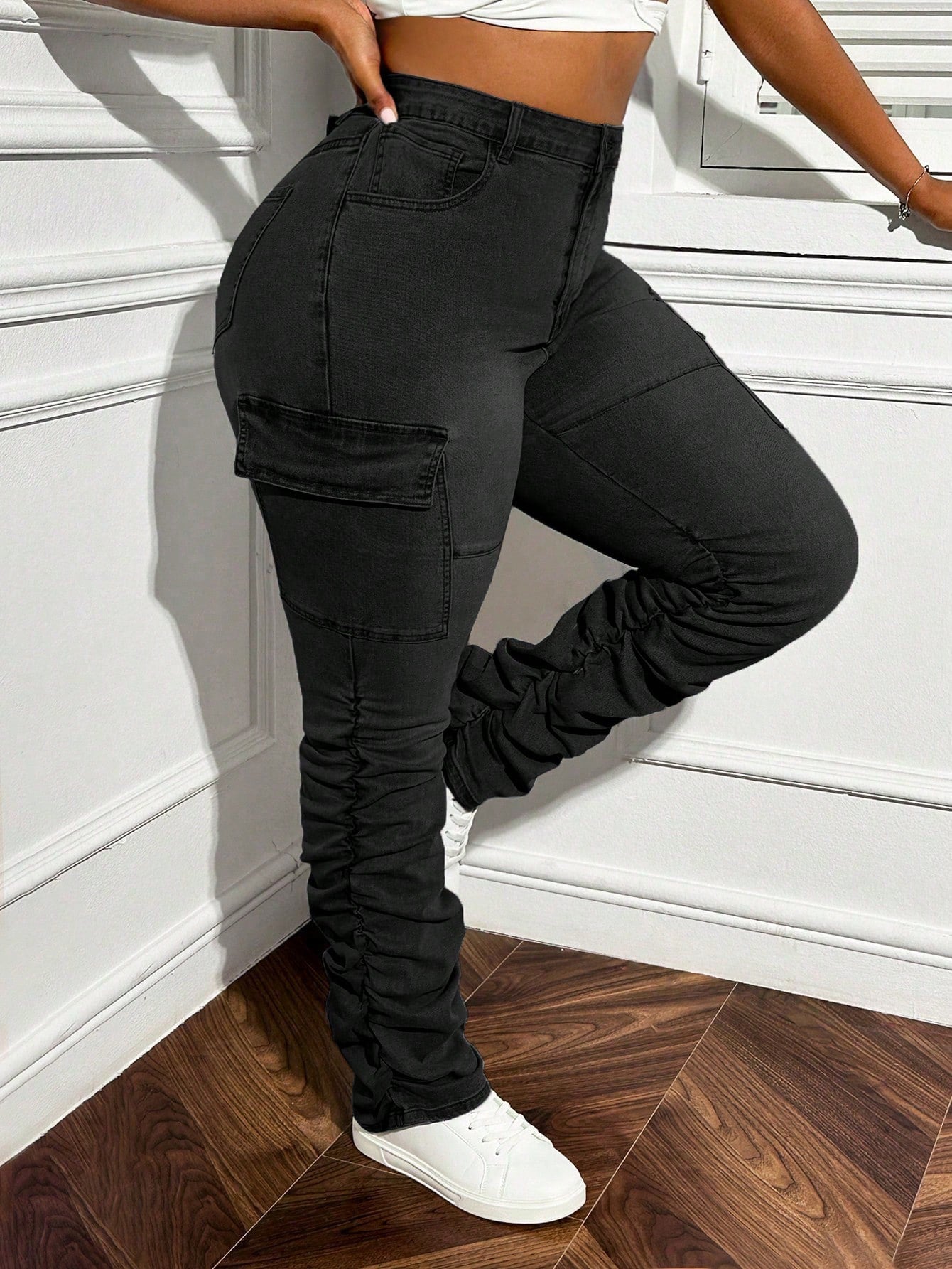 Plus Size Elastic Denim Pants With Stylish Design