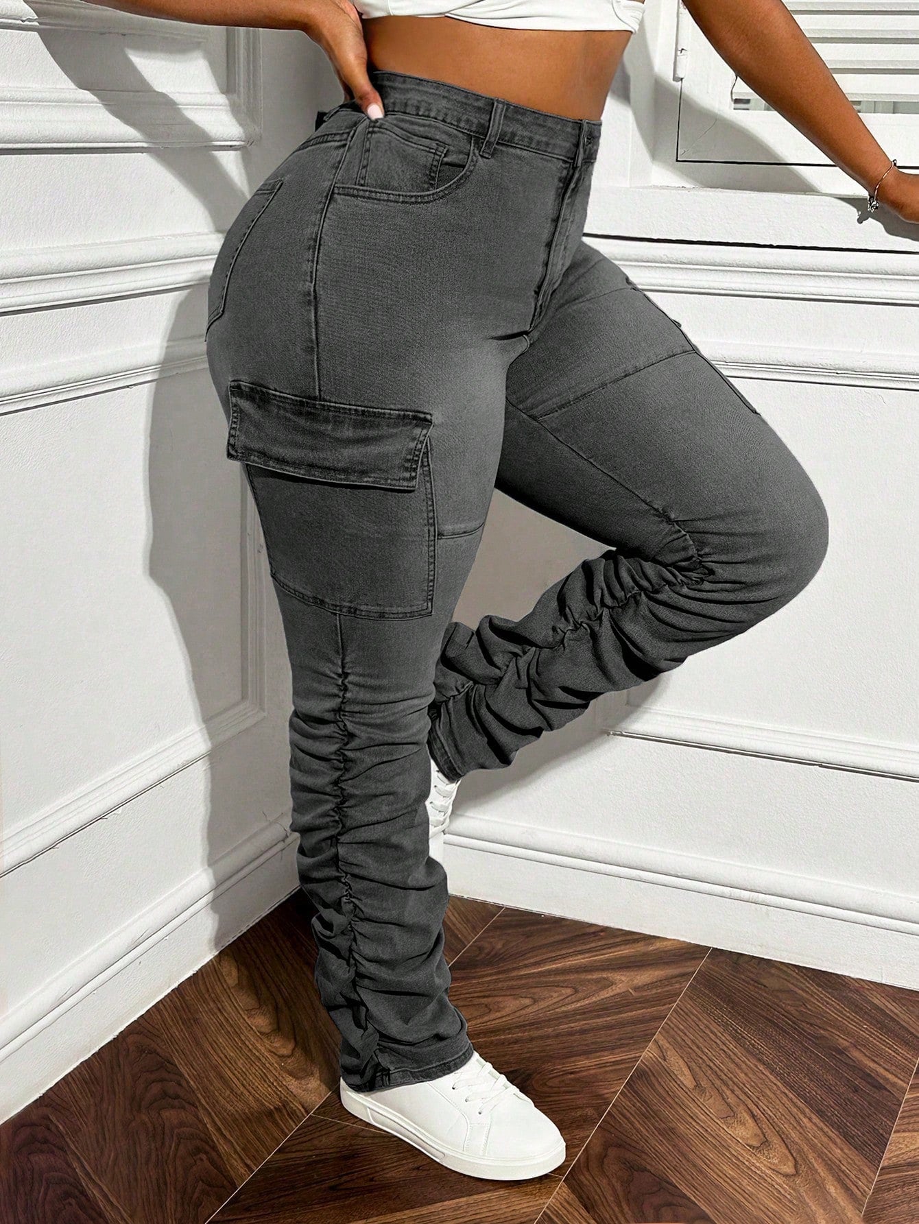 Plus Size Elastic Denim Pants With Stylish Design