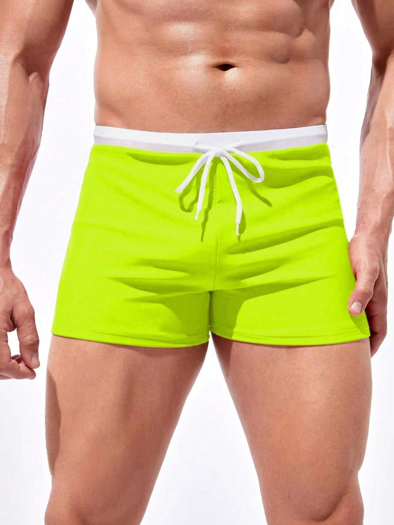 Men's Summer Beach Color Block Drawstring Waist Square Leg Swim Trunks