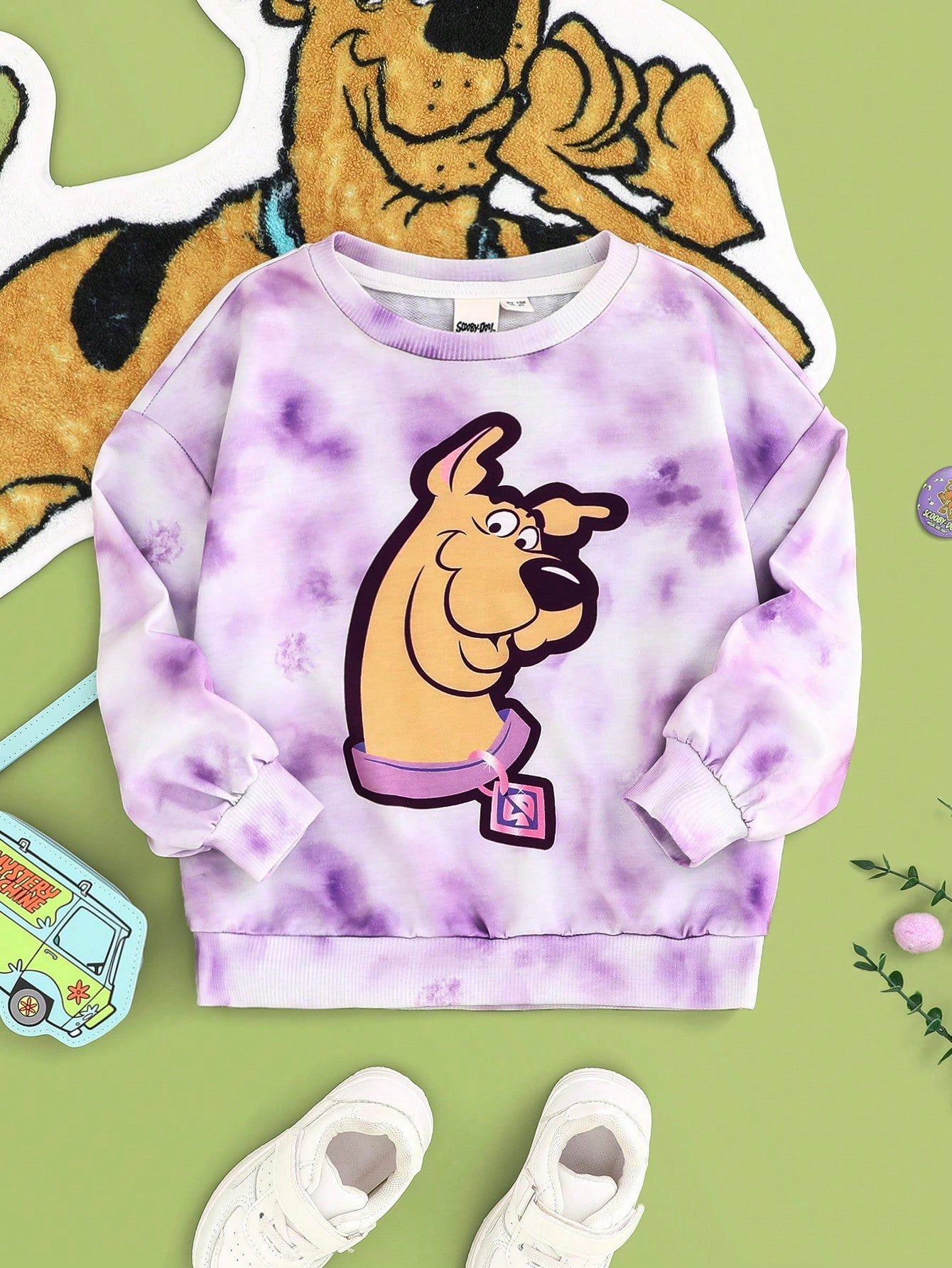 SCOOBY-DOO X Young Girl Cartoon Printed Purple Tie-Dye Sweatshirt, Sweet And Cute Casual Top For Spring And Autumn