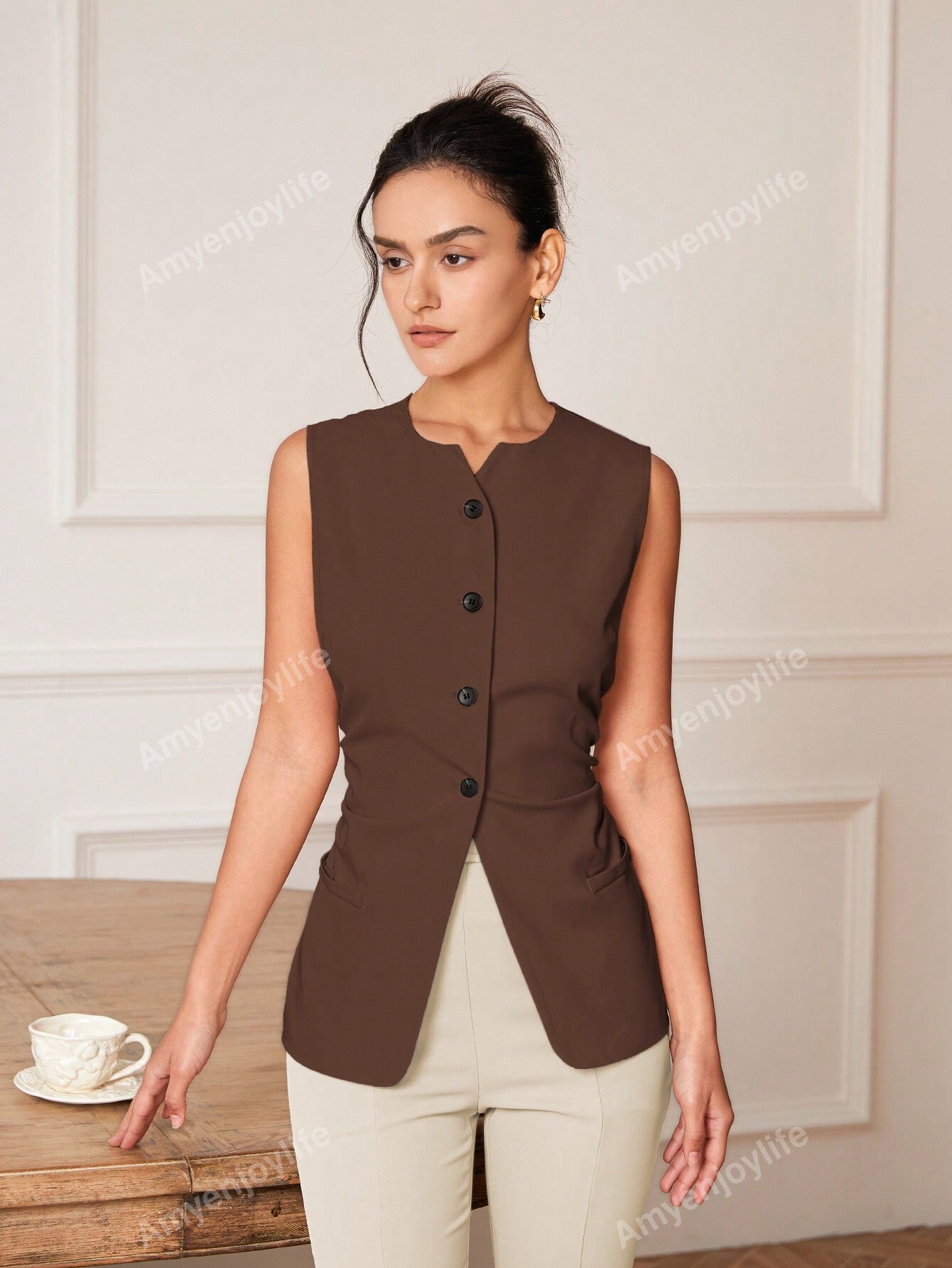 Spring/Summer Casual Solid Color Pleated Waistcoat For Suit