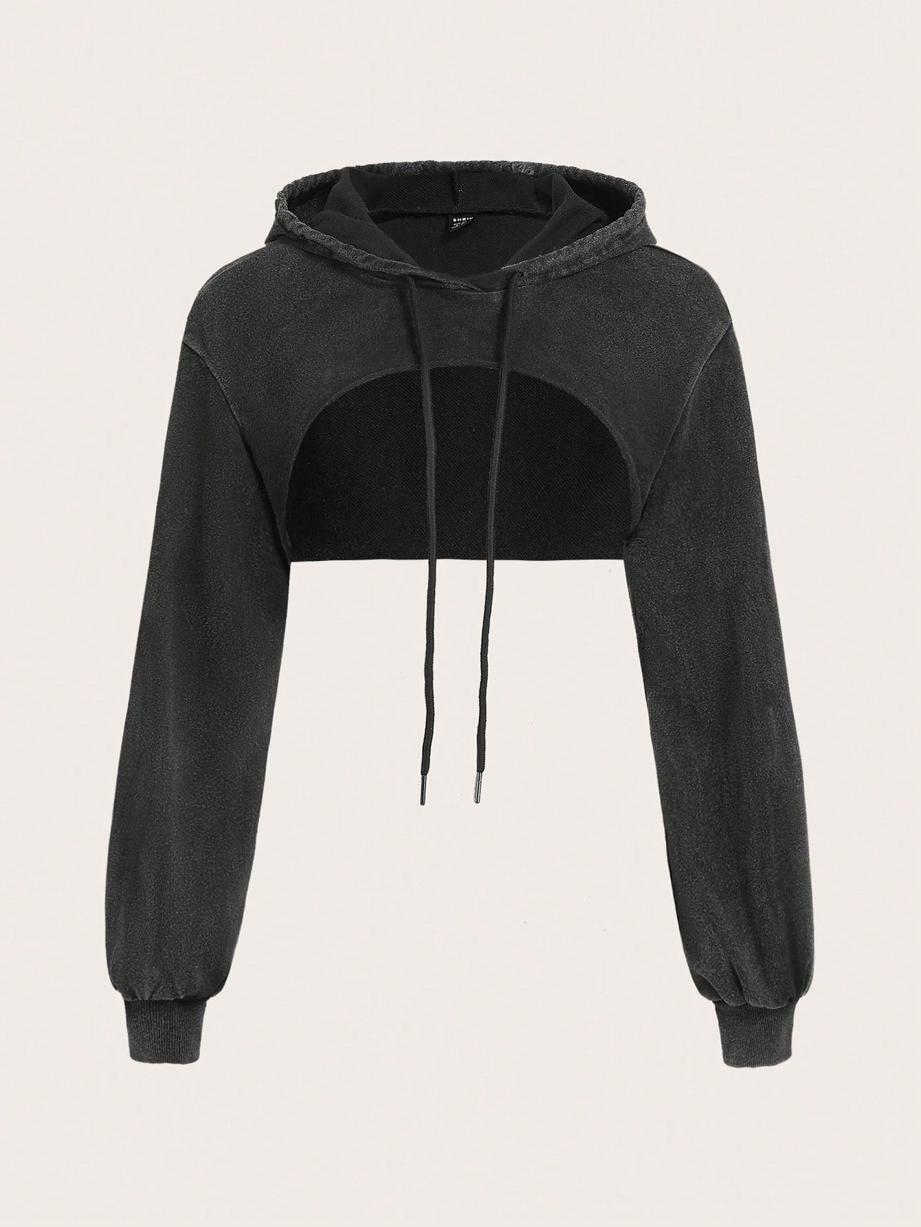 Plus Drop Shoulder Super Crop Drawstring Hoodie Without Cami Top