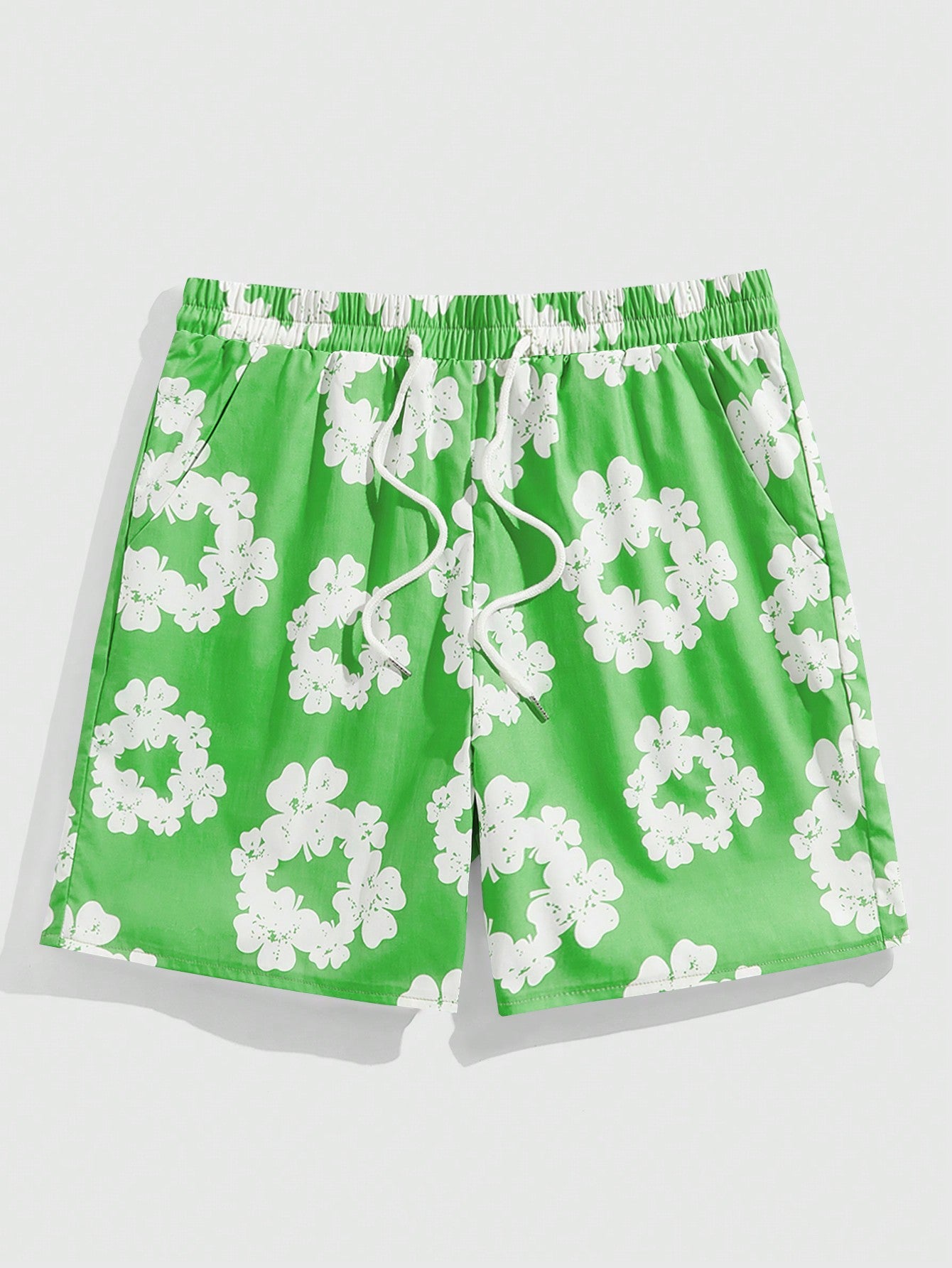 Street Life Men's Lucky Clover Print Drawstring Waist Shorts