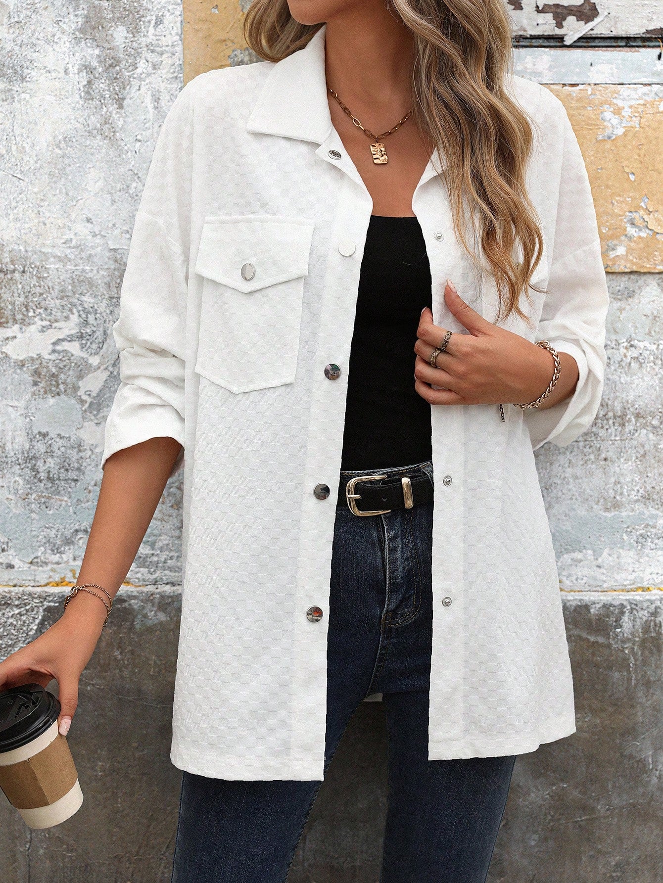 Flap Pocket Drop Shoulder Coat