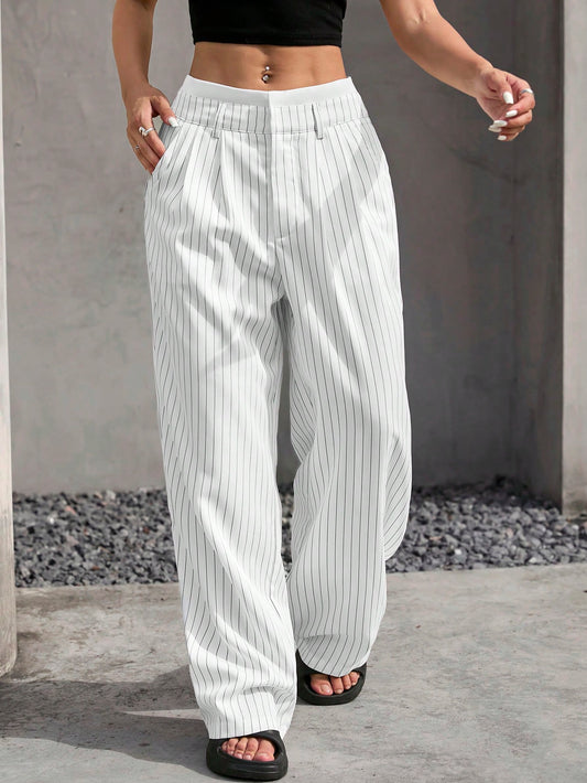 Striped Wide Leg High Waisted Suit Pants