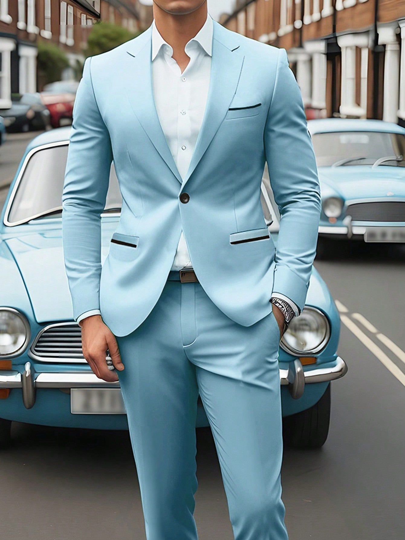 Men Single Button Blazer & Suit Pants