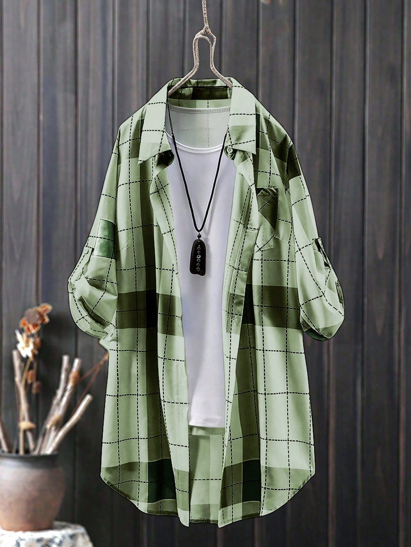 Plus Size Grid Pattern Minimalist Daily Jacket