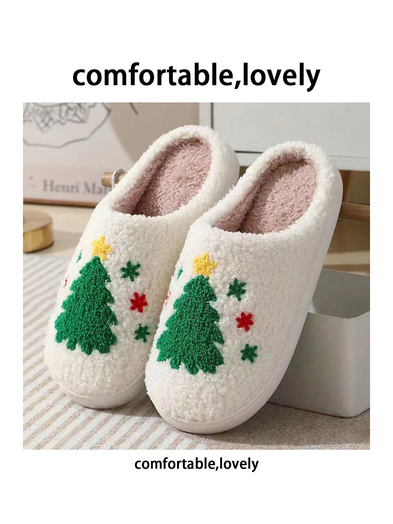 Christmas Fleece Lined Thick Slipper, Couples' Warm Fabric House Slippers