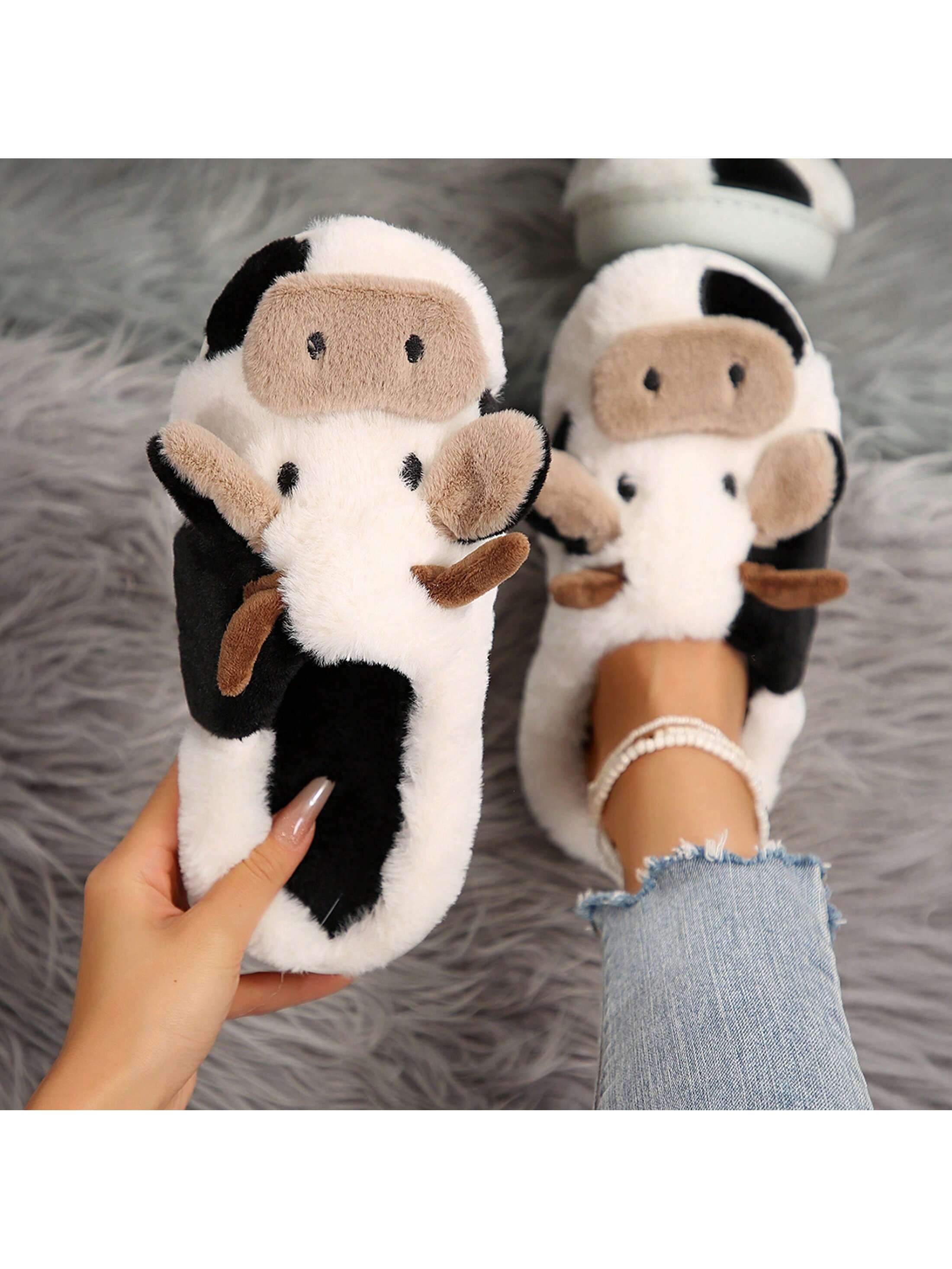 Women's Slippers, Cow Style, Autumn And Winter Casual Conservatory, Slippers Non-Slip Fashion