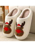 Women Christmas Elk Xmas Slippers Winter Soft Cozy Non-Slip Memory Foam Indoor Outdoor Shoes Red Moose Cute Cartoon Fuzzy Warm House Slippers