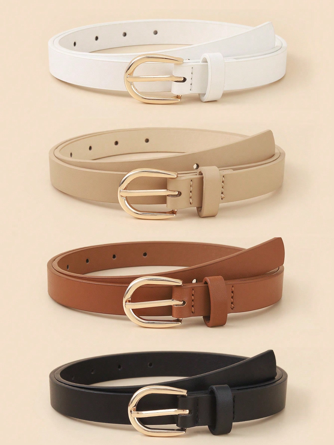 4pcs Women Teenager Skinny PU Leather Belt Thin Waist Belt With Metal Buckle For Pants Jeans Dresses