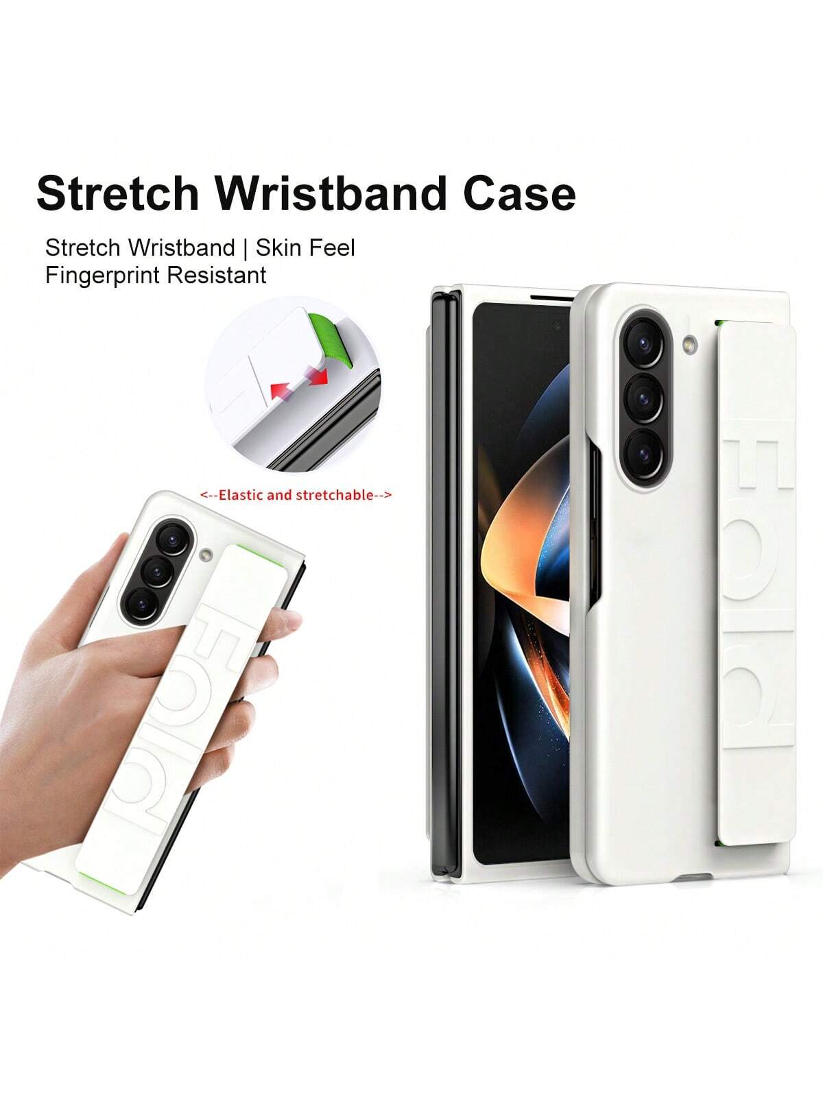 1 Pc Black Compatible With Samsung Galaxy Z Fold 6/Z Fold 5 Case With Strap, Anti-Scratch Shockproof PC [Non Slip Matte Touch] Slim Protective Z Fold 3 Phone Case With Elastic Finger Wristband, Shockproof Hard PC Cover Women Men Compatible With Samsung Ga