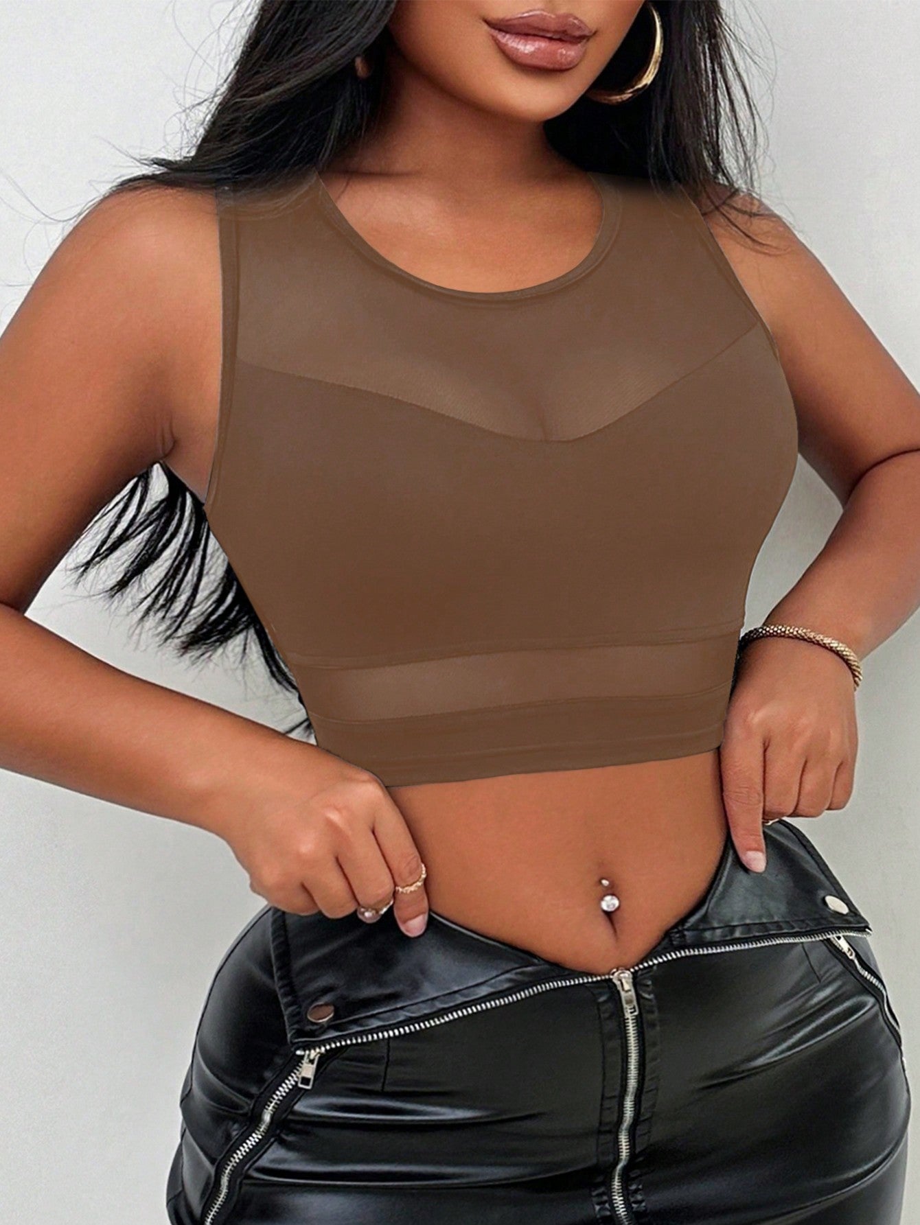 Summer Fashionable Sexy Contrast Mesh Crop Top