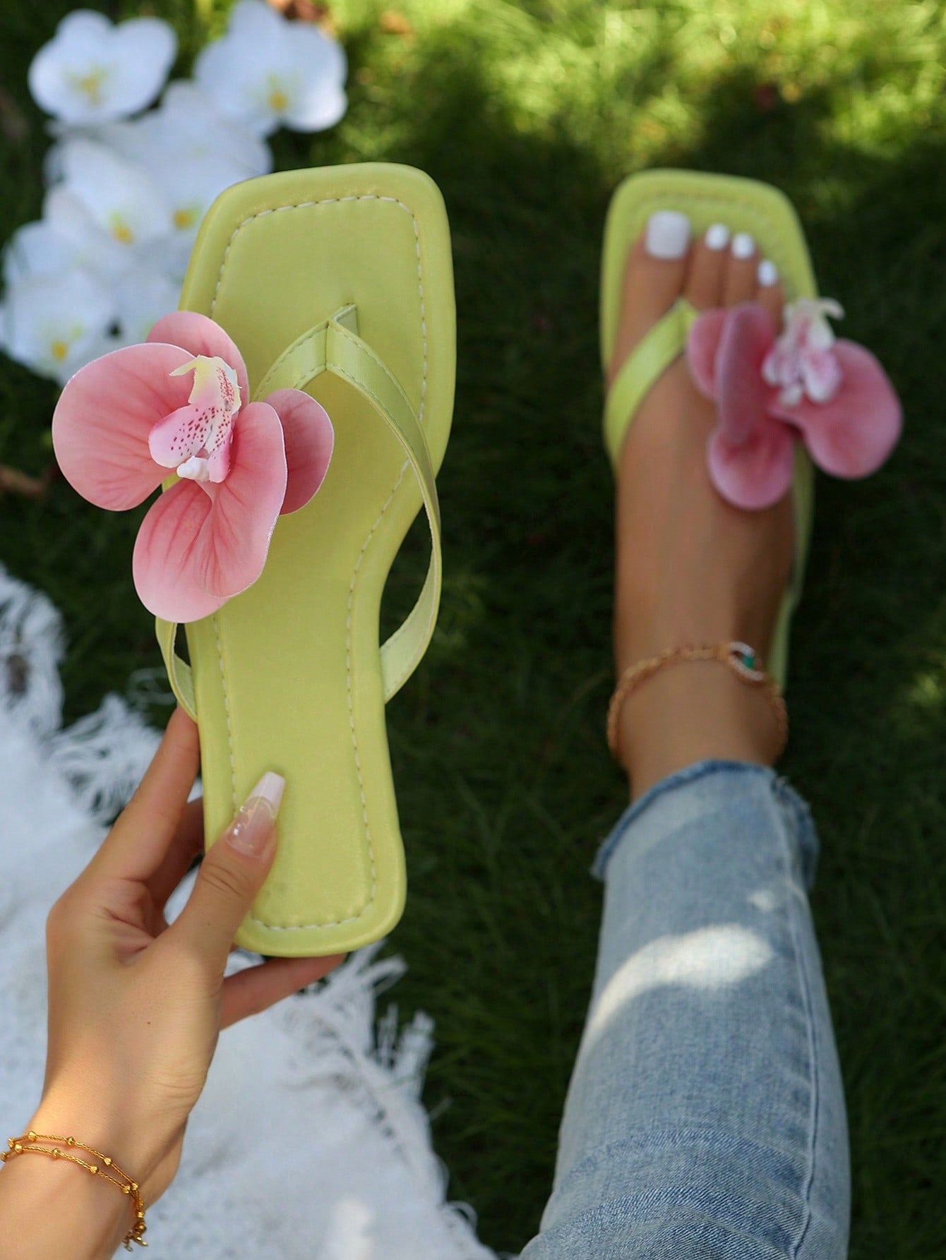 Floral Beach Sandals, New Fashion Flat Slip-On Casual Slippers, Ladies Outdoor Flip-Flops, Trend Women's Shoes