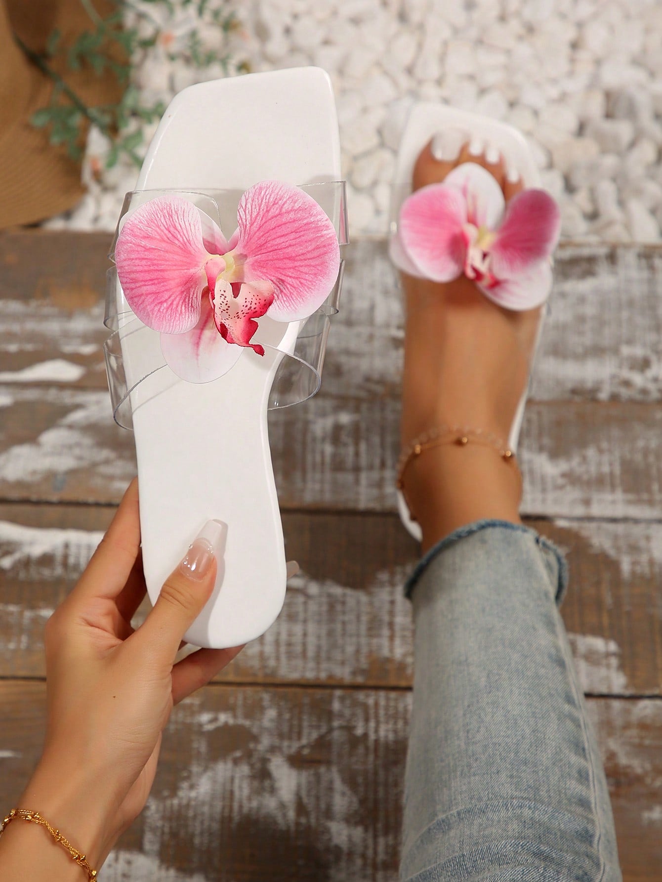 New Arrival Flower Beach Sandals Women's Flat Plus Size Casual Slippers With Toe Post