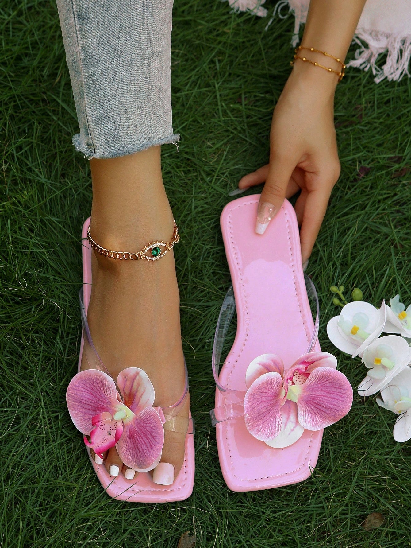 New Arrival Flower Beach Sandals Women's Flat Plus Size Casual Slippers With Toe Post