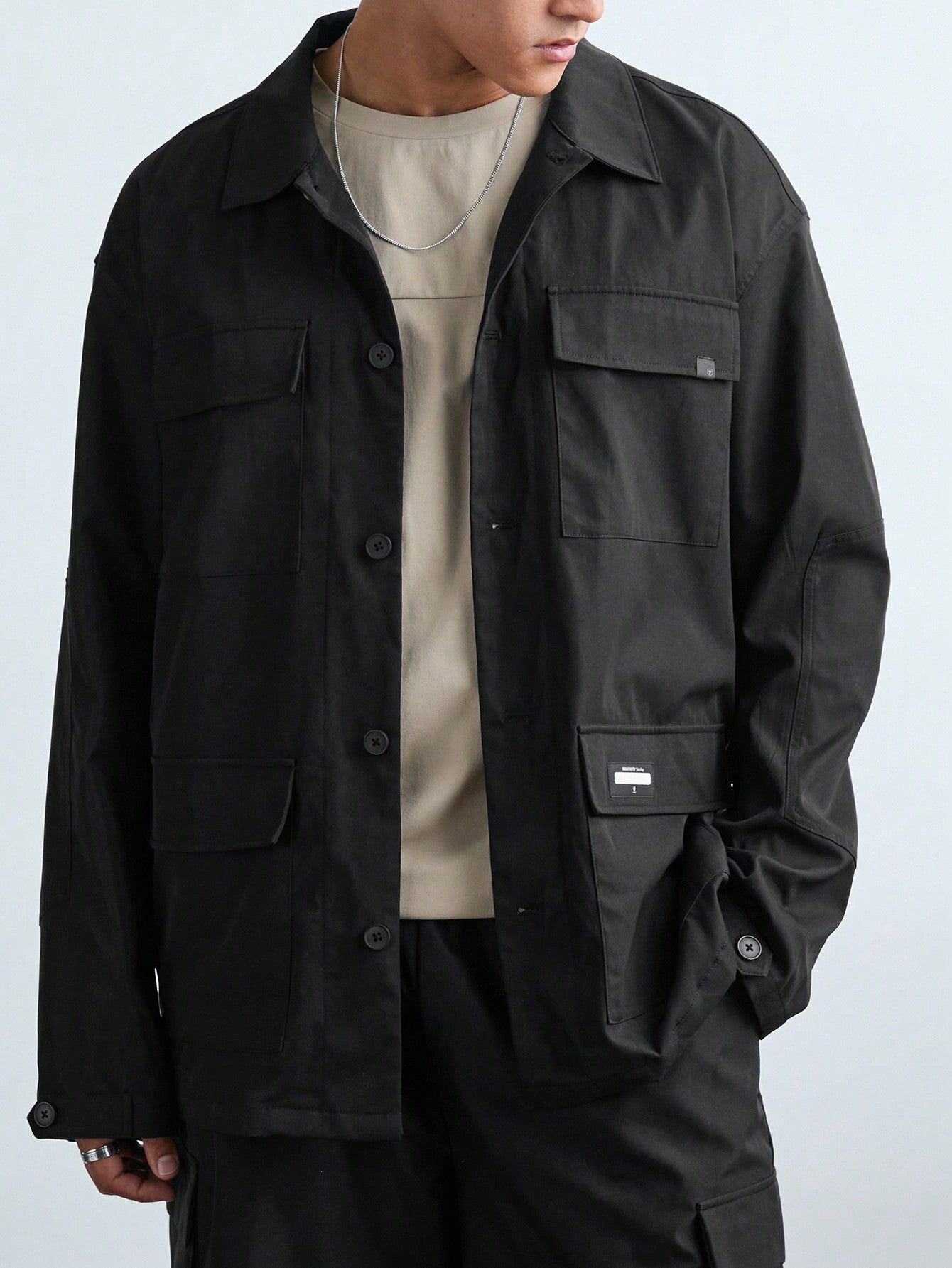 Techy Men Casual Loose Fit Solid Color Windbreaker Jacket