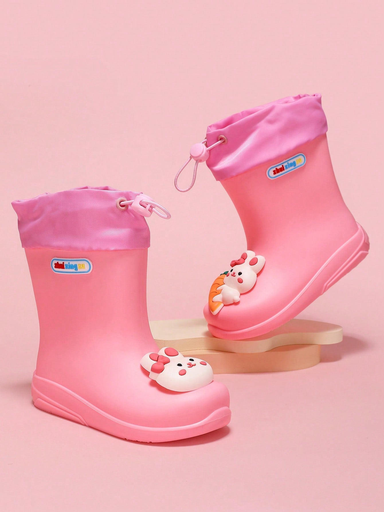 1pair Toddler Girls Pink Cartoon Rabbit Pattern Rain Boots