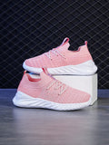 4-Season Mesh Running Shoes For Kids, Pink Net Surface Casual Sports Shoes For Back-To-School