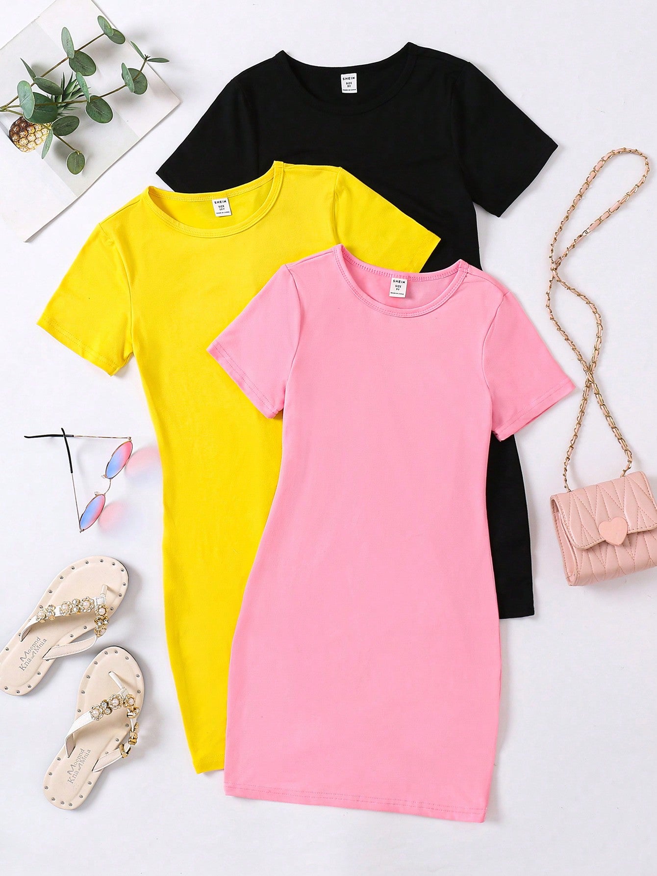 Tween Girl Simple Solid Color Short Sleeve Dress