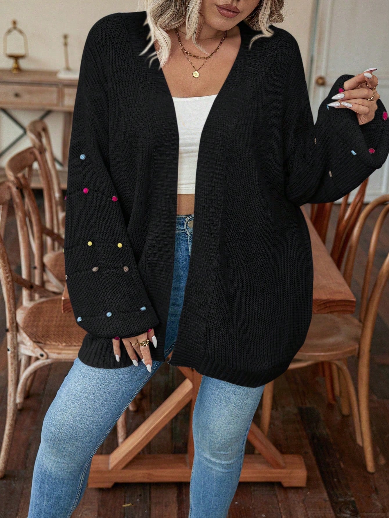 Plus Drop Shoulder Open Front Cardigan