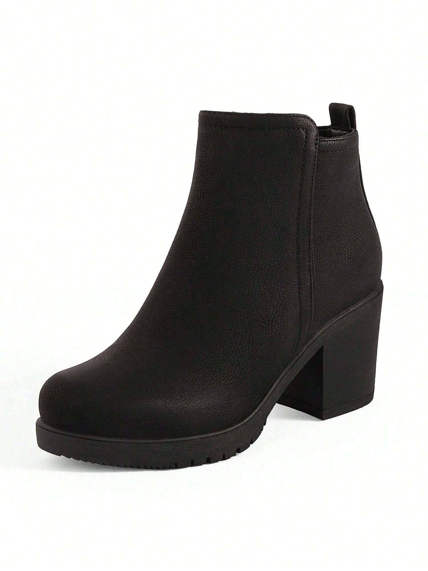 Women's Low Heel Chunky Ankle Boots Winter Shoes