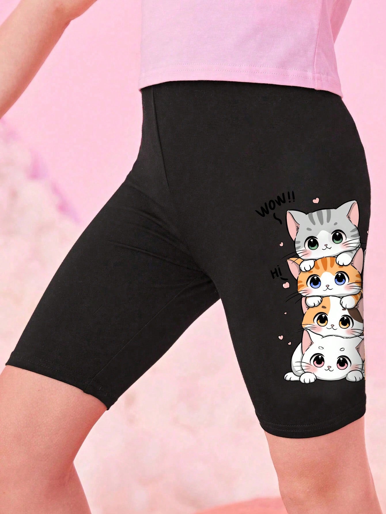 Tween Girl's Casual Simple Cat Pattern Leggings Suitable For Summer