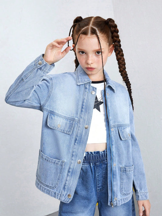 Streecool Kids Girls' Oversized Casual Long Denim Jacket And Coat