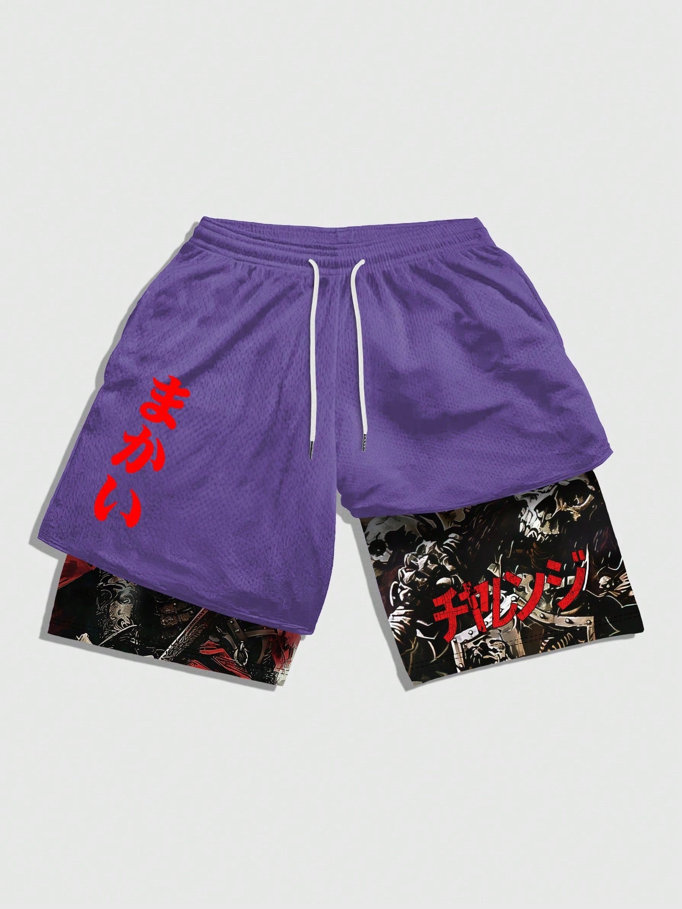 Anime Men's Simple Printed Drawstring Casual Camo Mesh Shorts