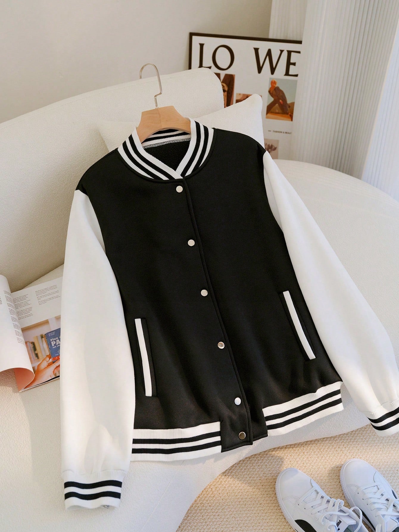 Plus Striped Trim Drop Shoulder Bomber Jacket