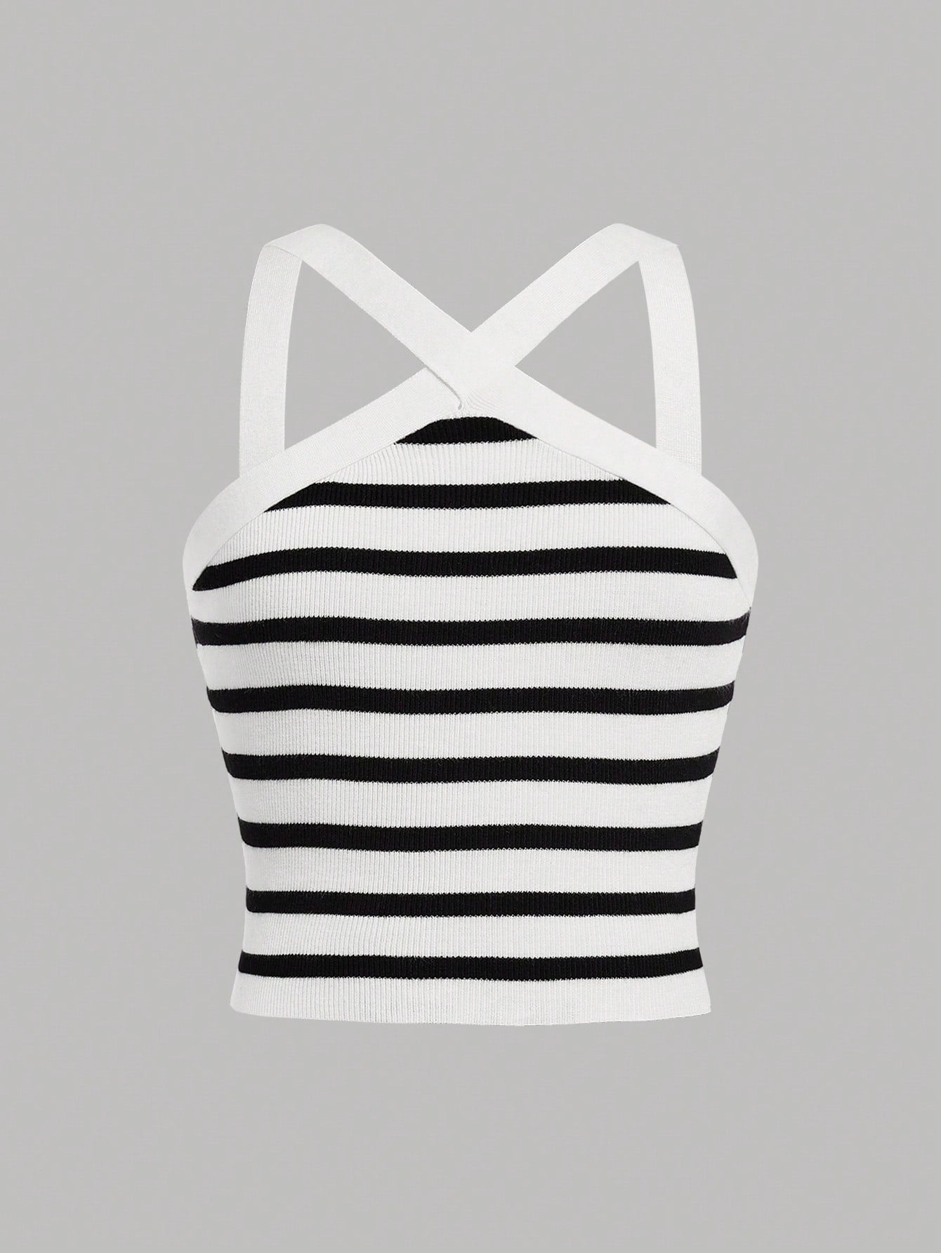 Tween Girls Slim Fitted Casual Black & White Striped Knitted Sleeveless Sweater