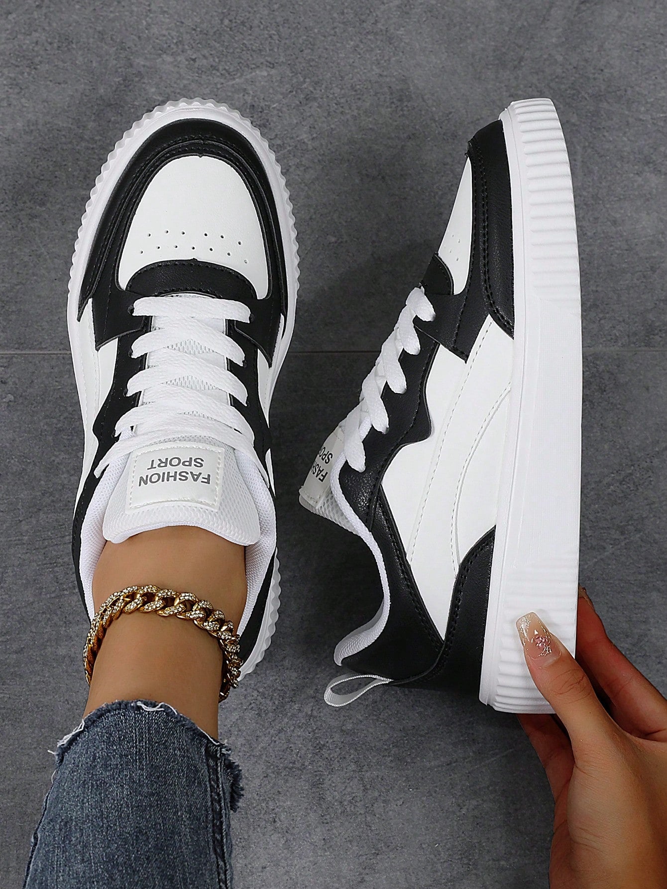 Sneakers Women's Casual Sports Shoes Color Block Sneakers, Popular Grey Shoes For Campus And Sports Comfortable Breathable