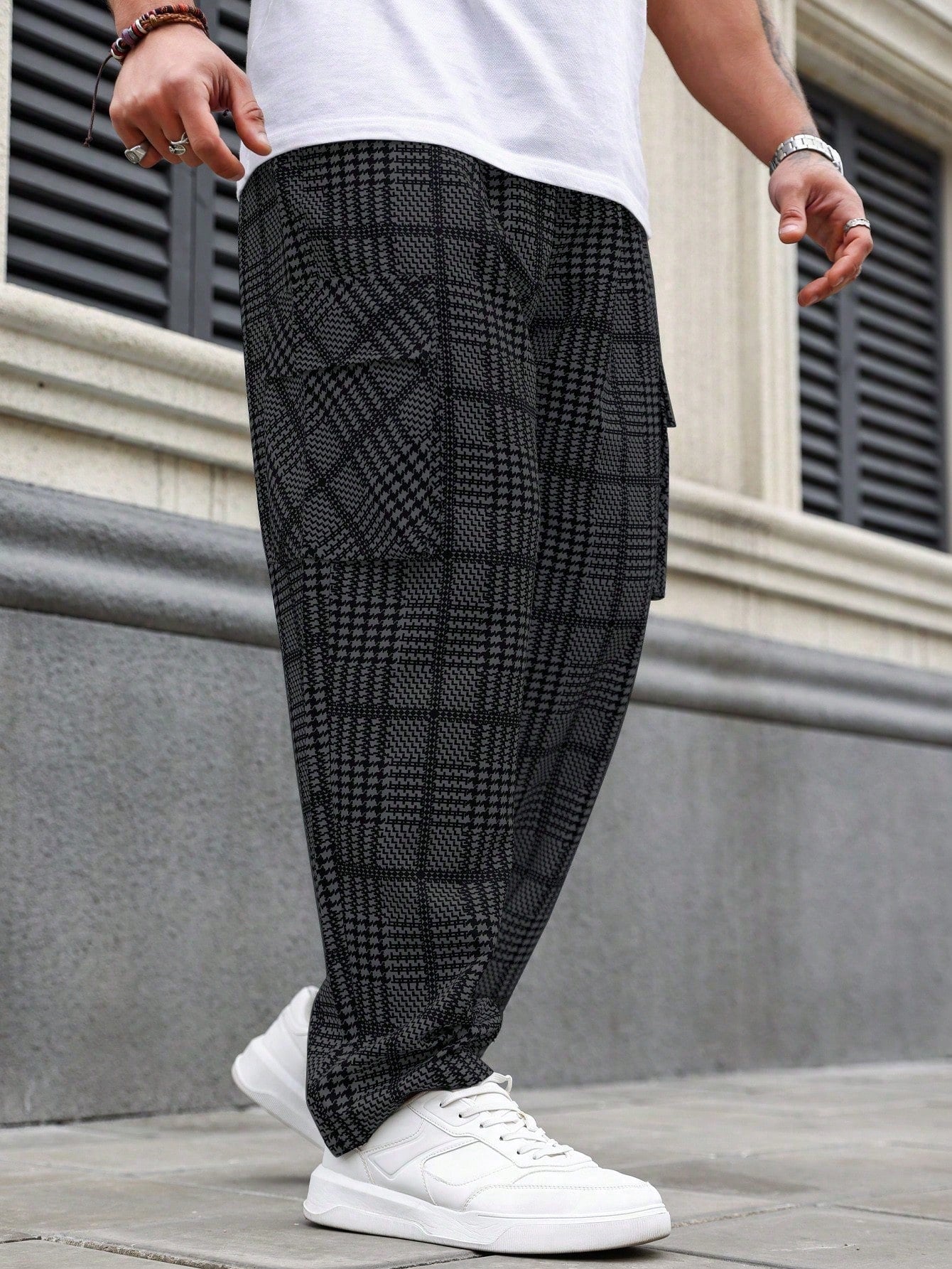 Men's Plus Size Plaid Cargo Pants Straight Leg Long Drawstring Graphic Going Out