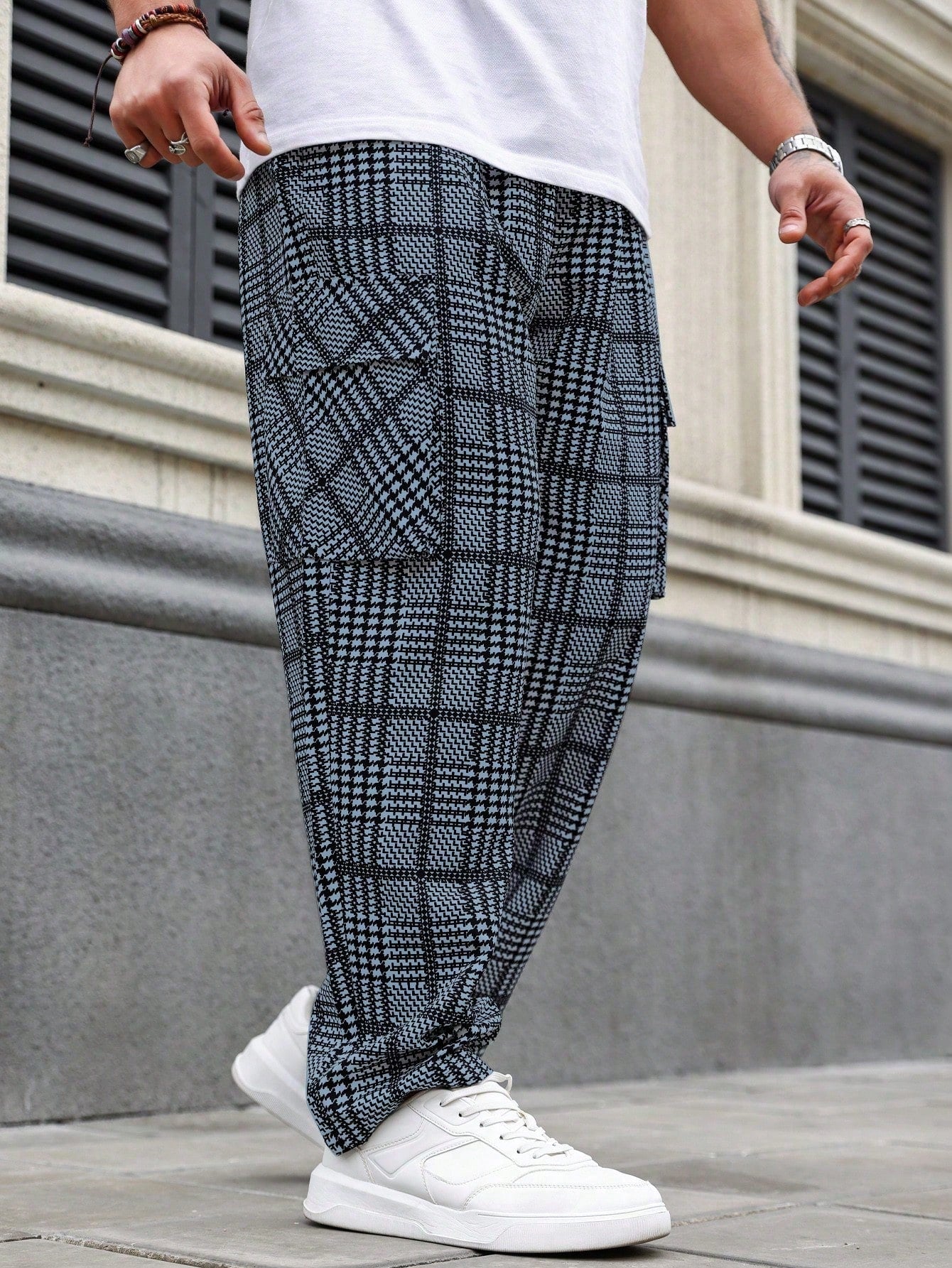 Men's Plus Size Plaid Cargo Pocket Straight Leg Relaxed Casual Pants