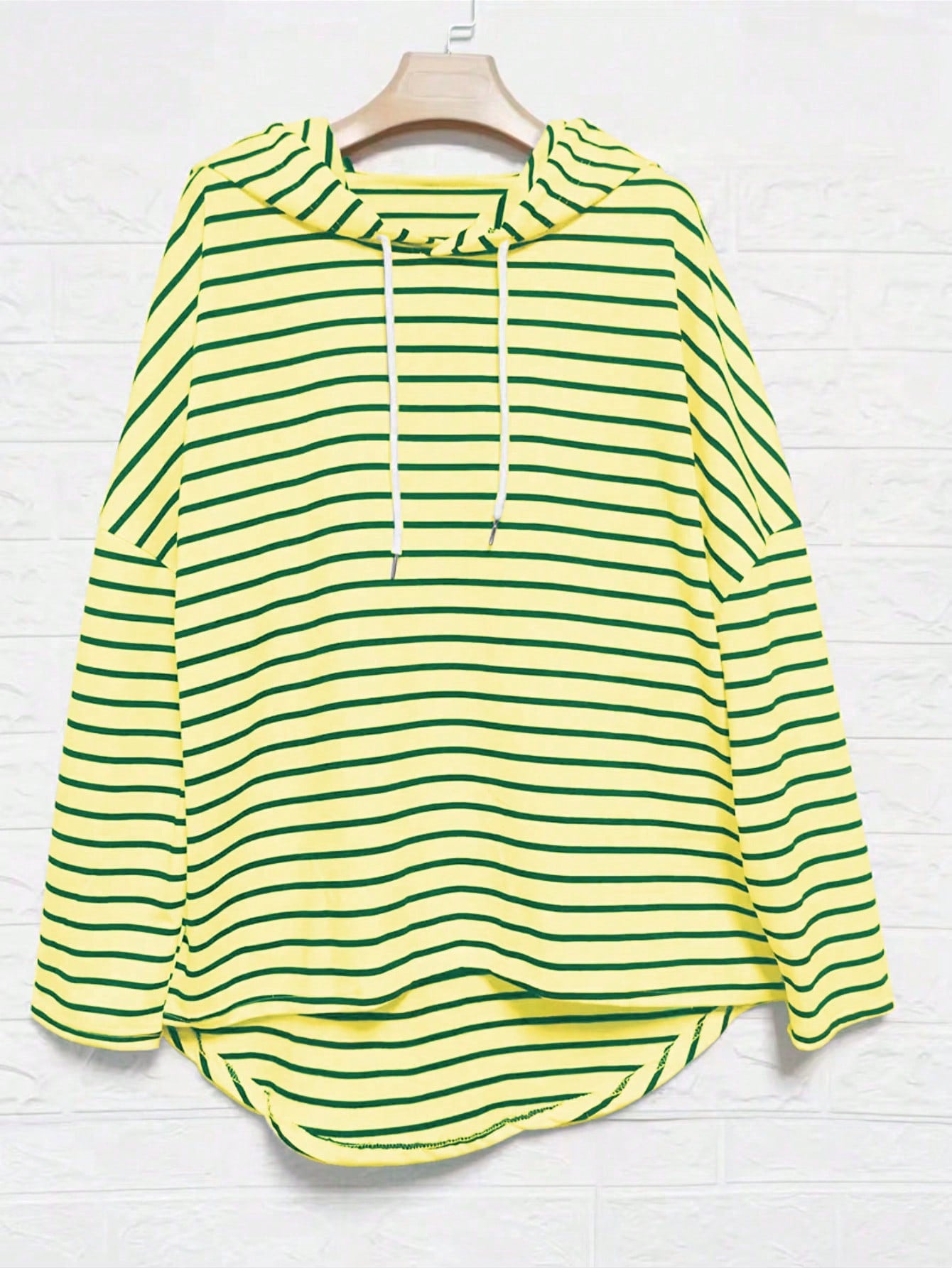 Women Plus Size Striped Drop Shoulder Long Sleeve Loose Fit Hoodie For Spring And Autumn