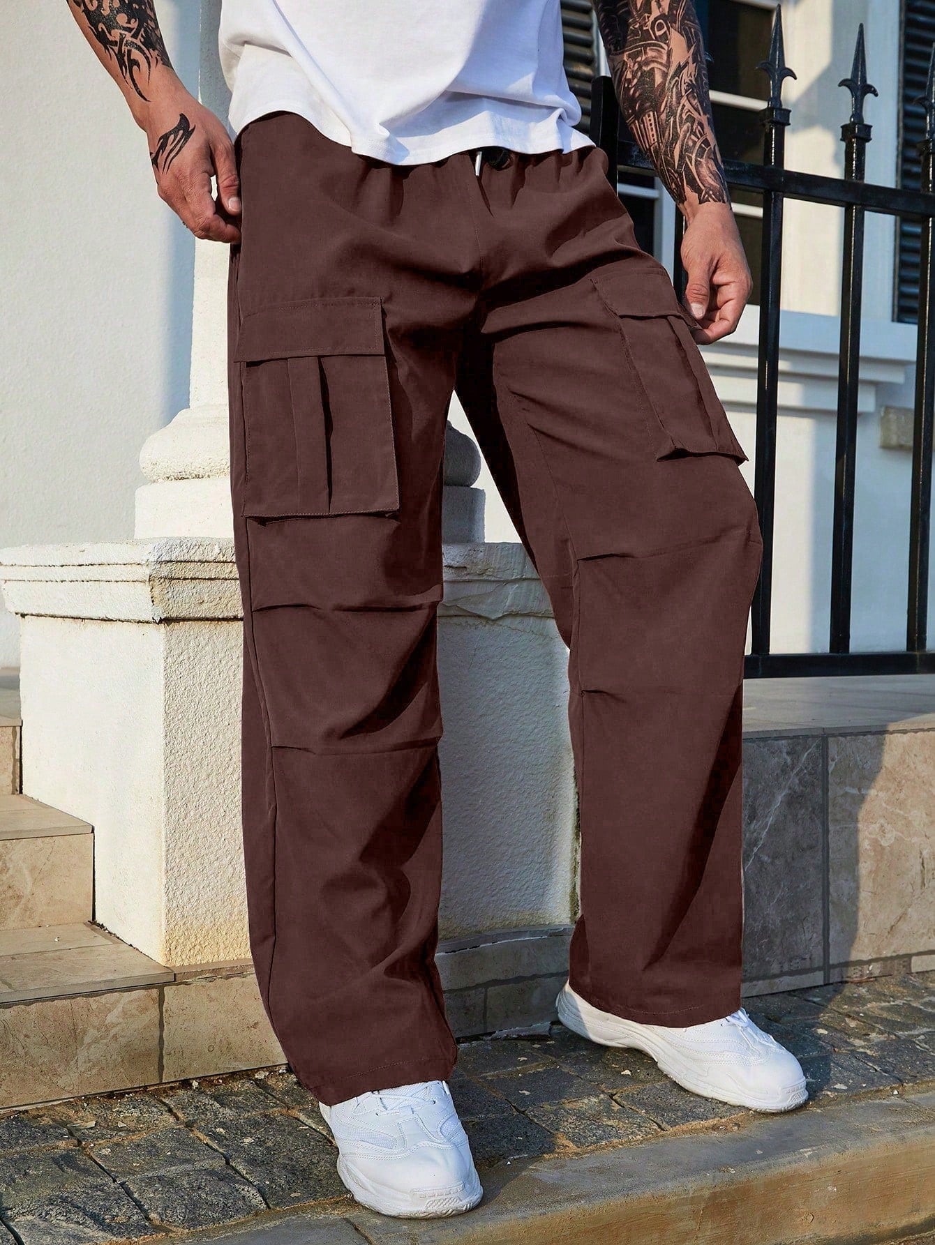 Loose Fit Men's Plus Size Cargo Pants With Side Flap Pockets