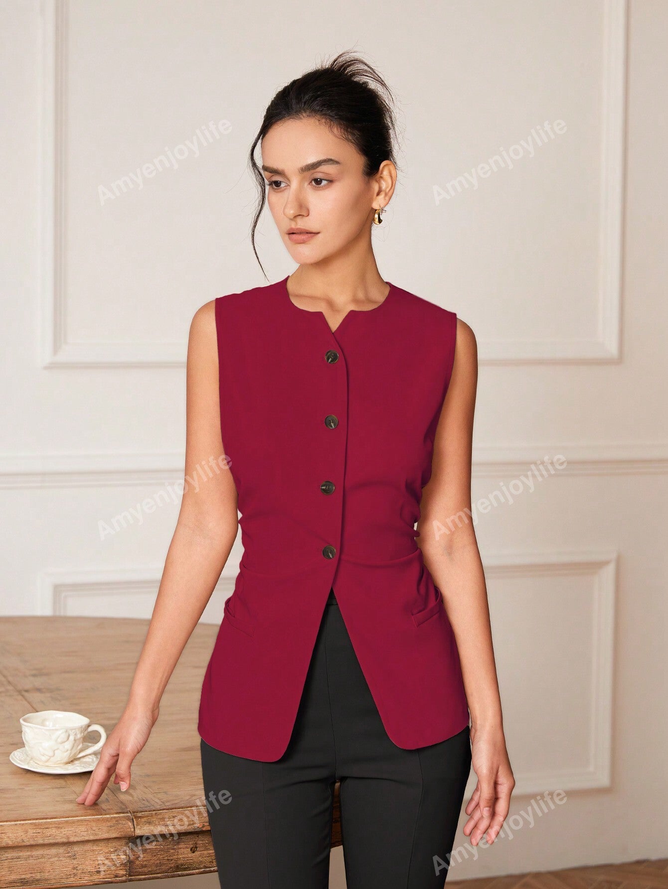 Spring/Summer Casual Solid Color Pleated Waistcoat For Suit