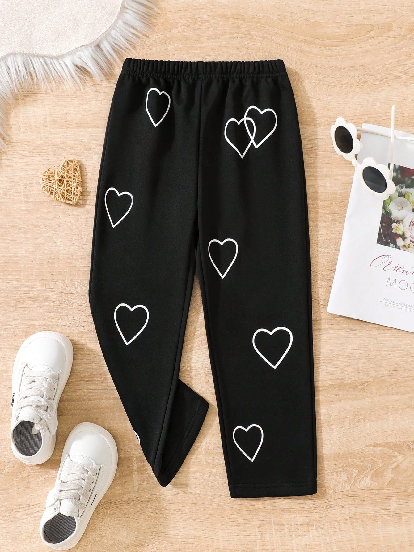 Heart Print Details Casual Sweatpants For Trendy Young Girls