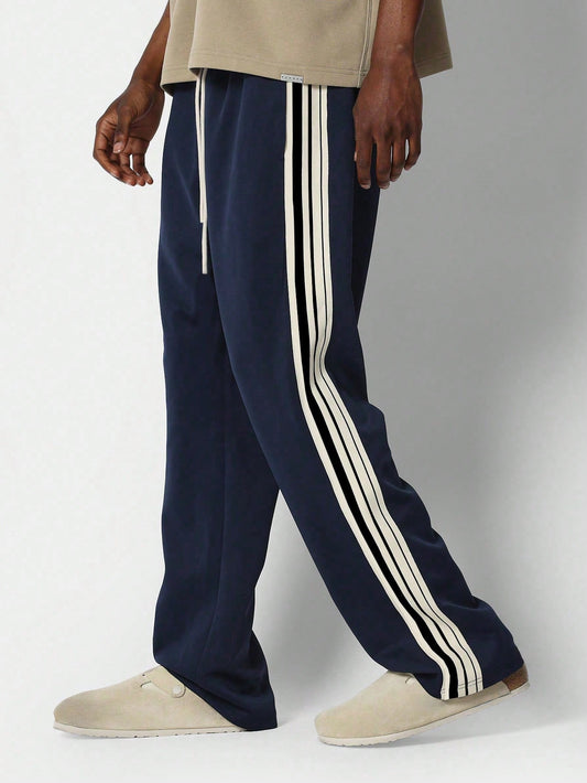 Tween Boy Loose Casual Color Block Fleece-Lined Sweatpants With Woven Belt