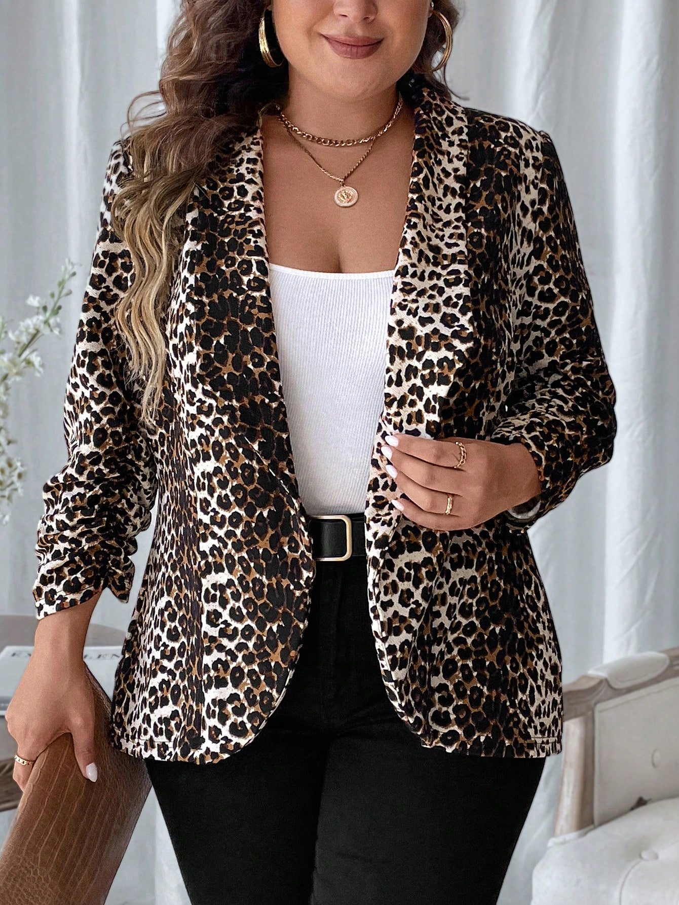 Plus Size Botanical Floral Print Daily Match Blazer Jacket