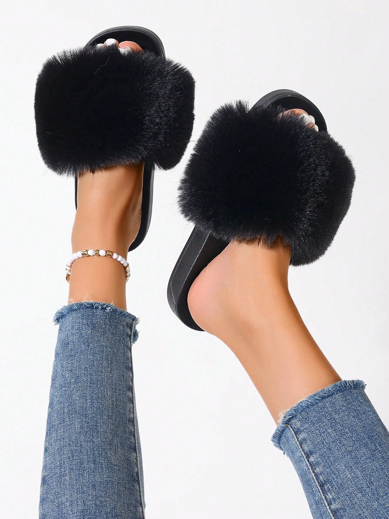 New Dopamine Color Series One-Piece Slippers, Faux Fox Fur Slides, Fluffy Plush Flat Sandals, Slip-On Women's Slippers