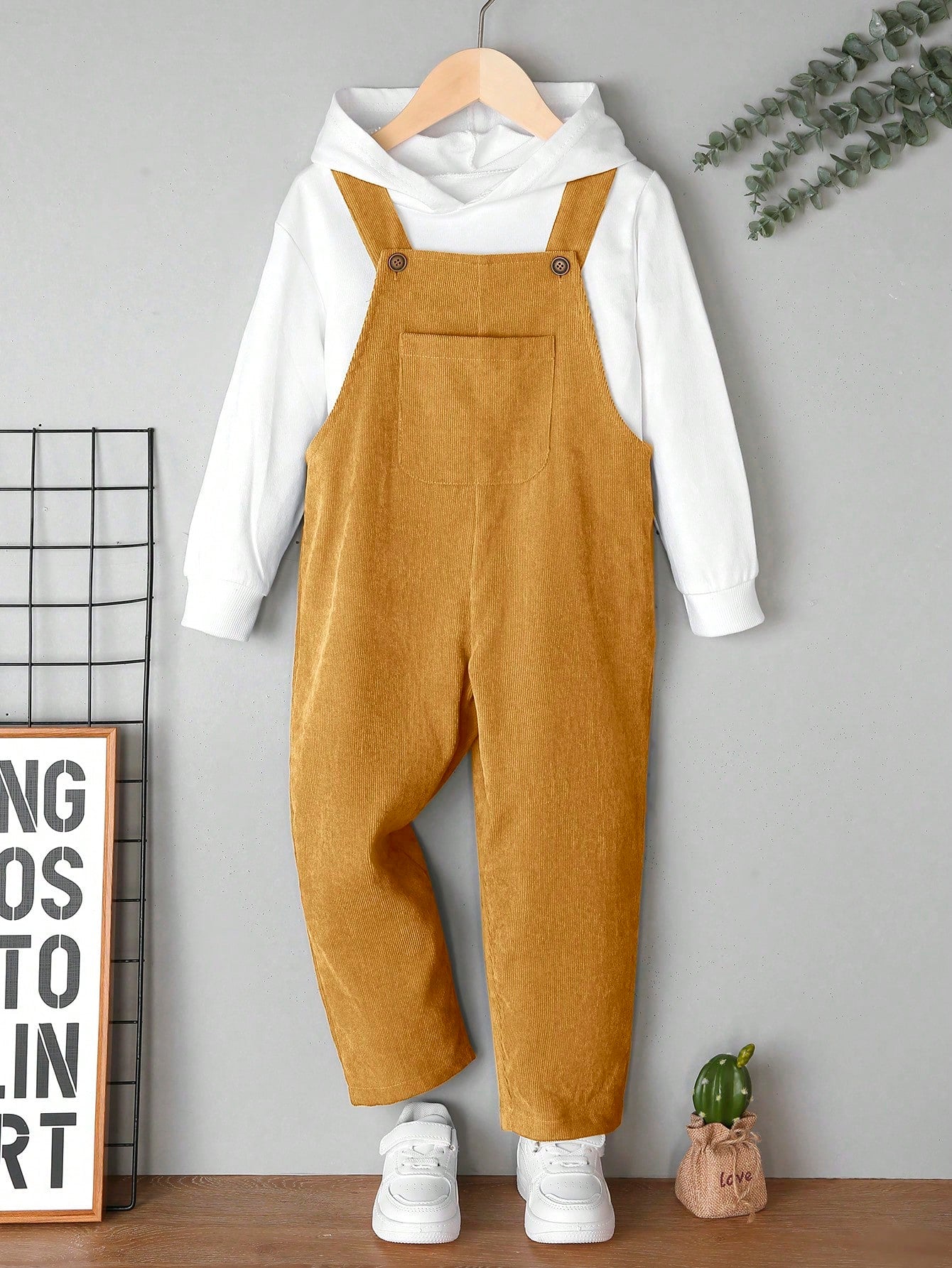 Young Boy Solid Pocket Patched Overall Jumpsuit Without Hoodie